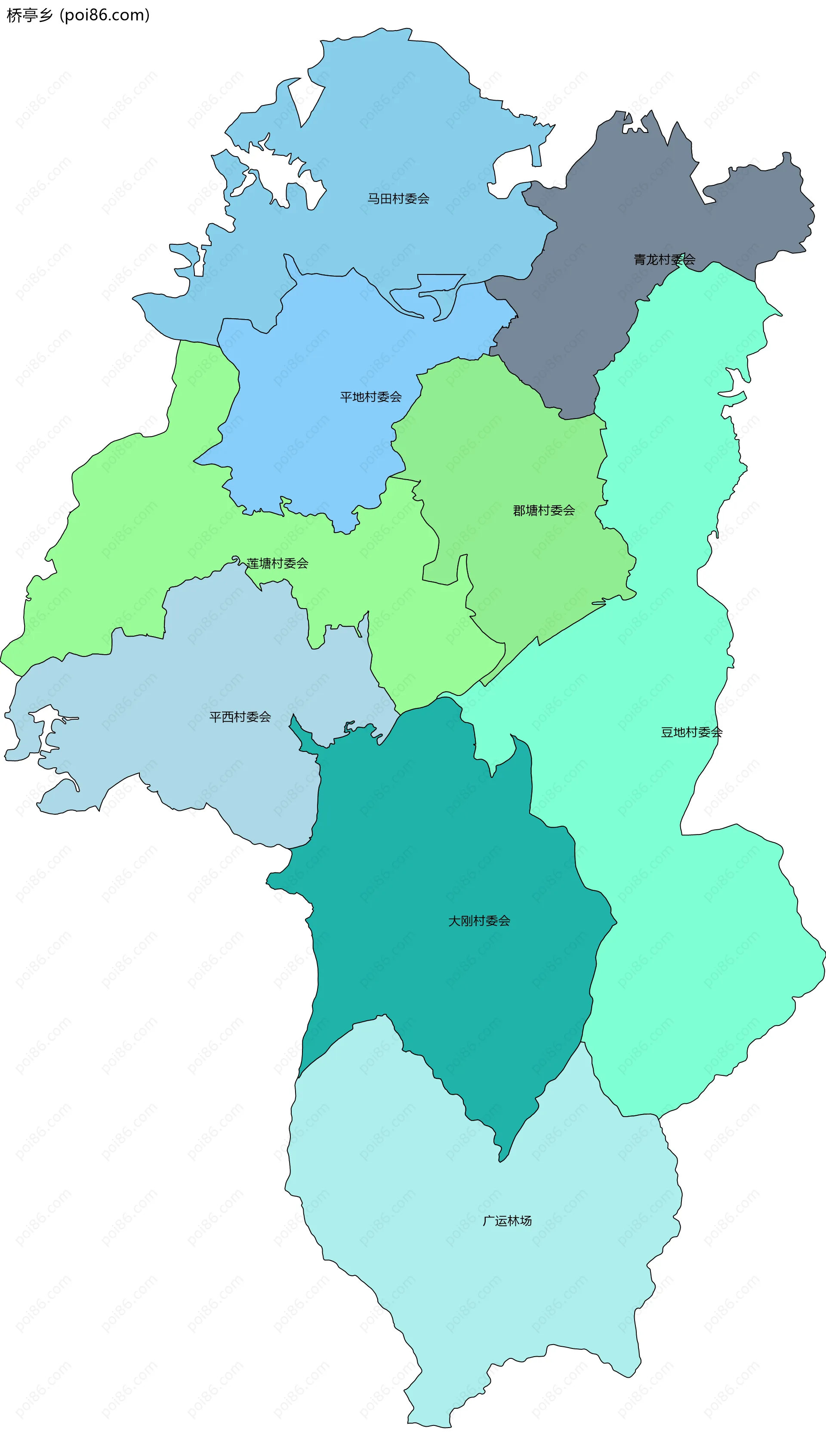 桥亭乡边界地图(五级行政区划)