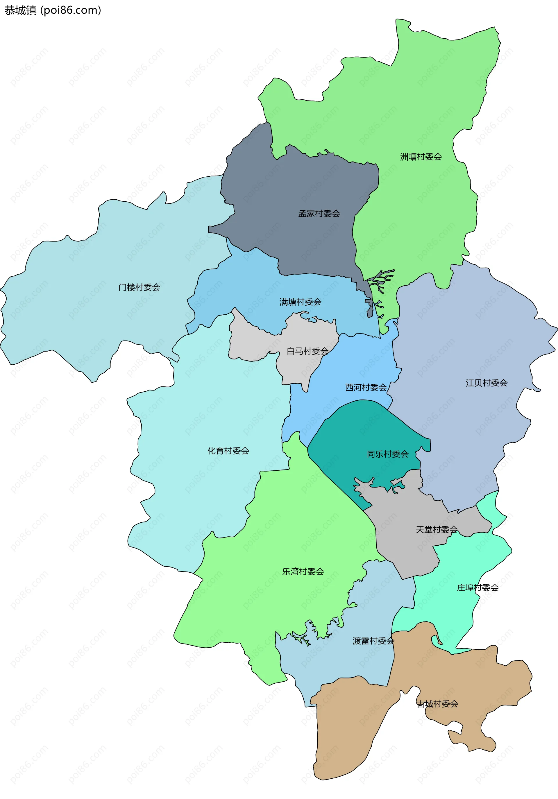 恭城镇边界地图(五级行政区划)