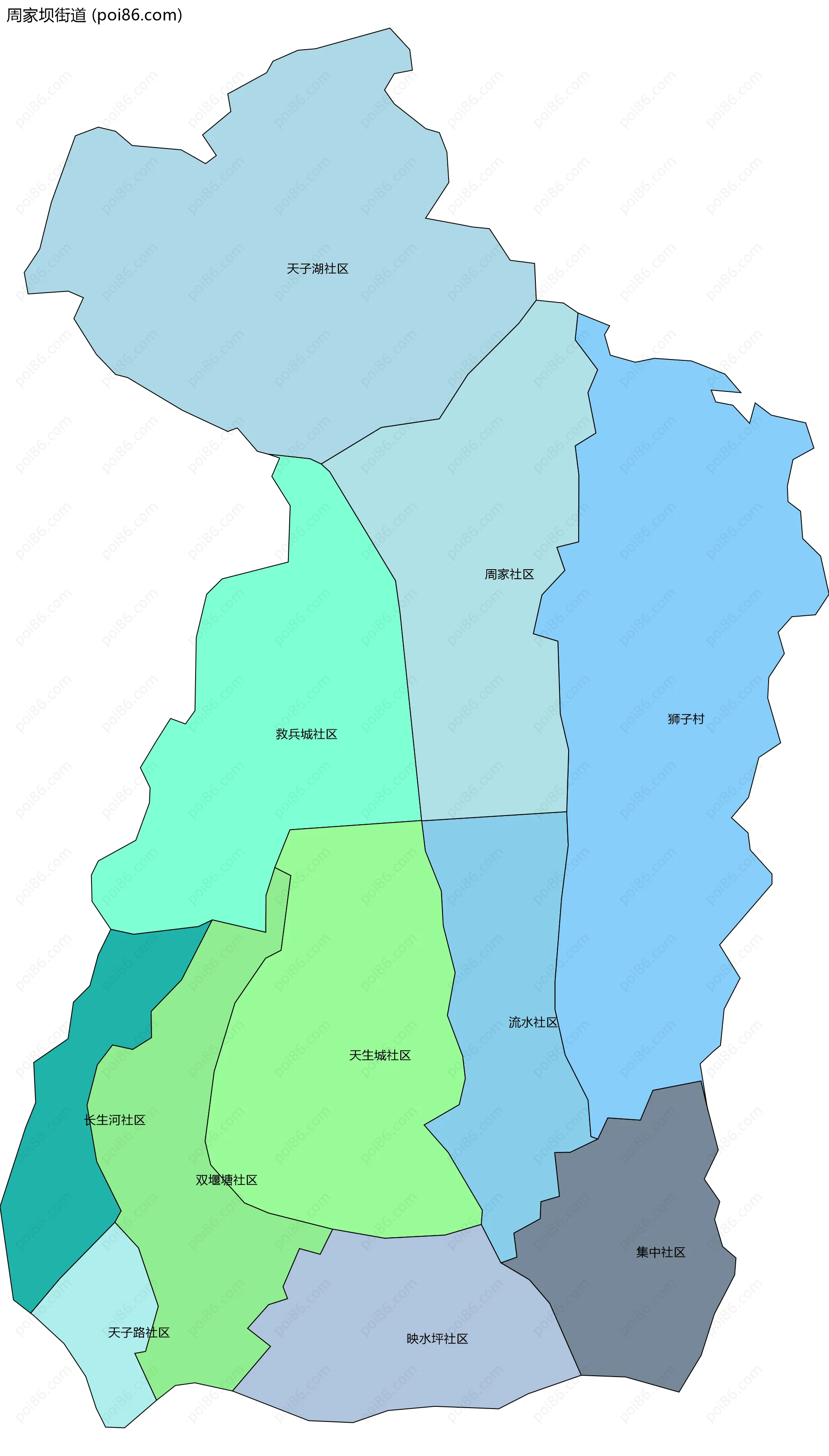 周家坝街道边界地图(五级行政区划)