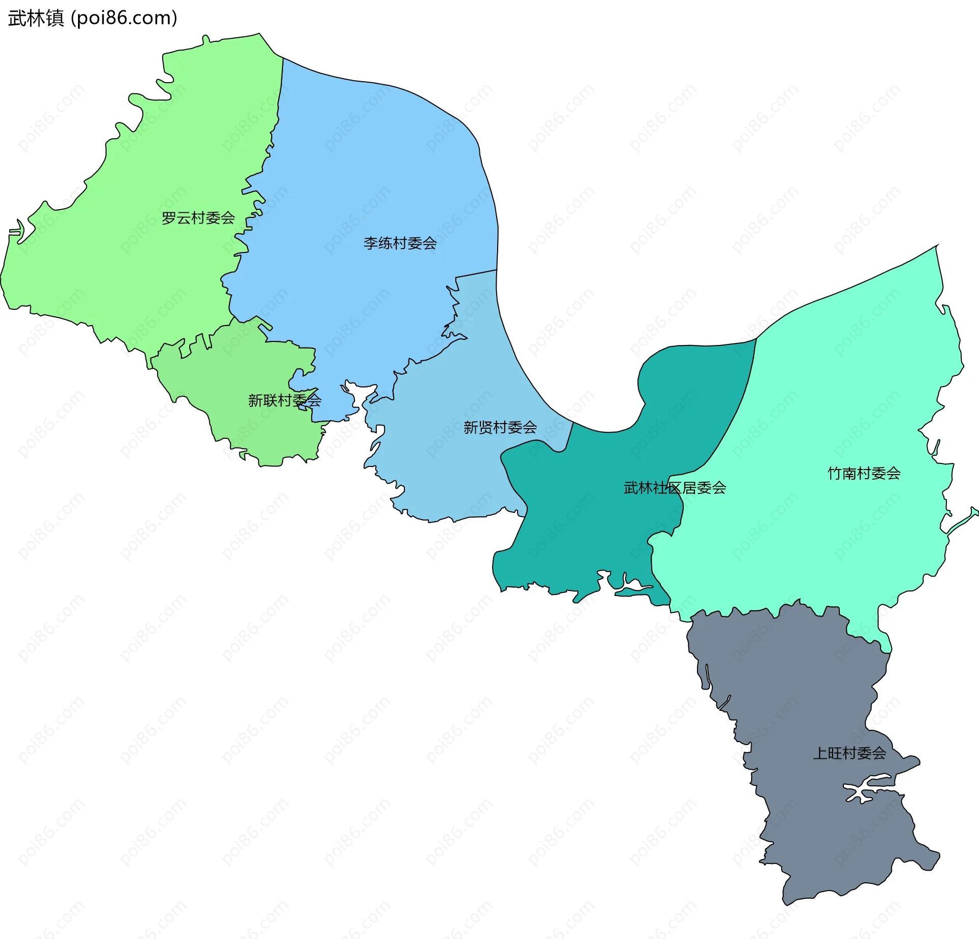 武林镇边界地图(五级行政区划)