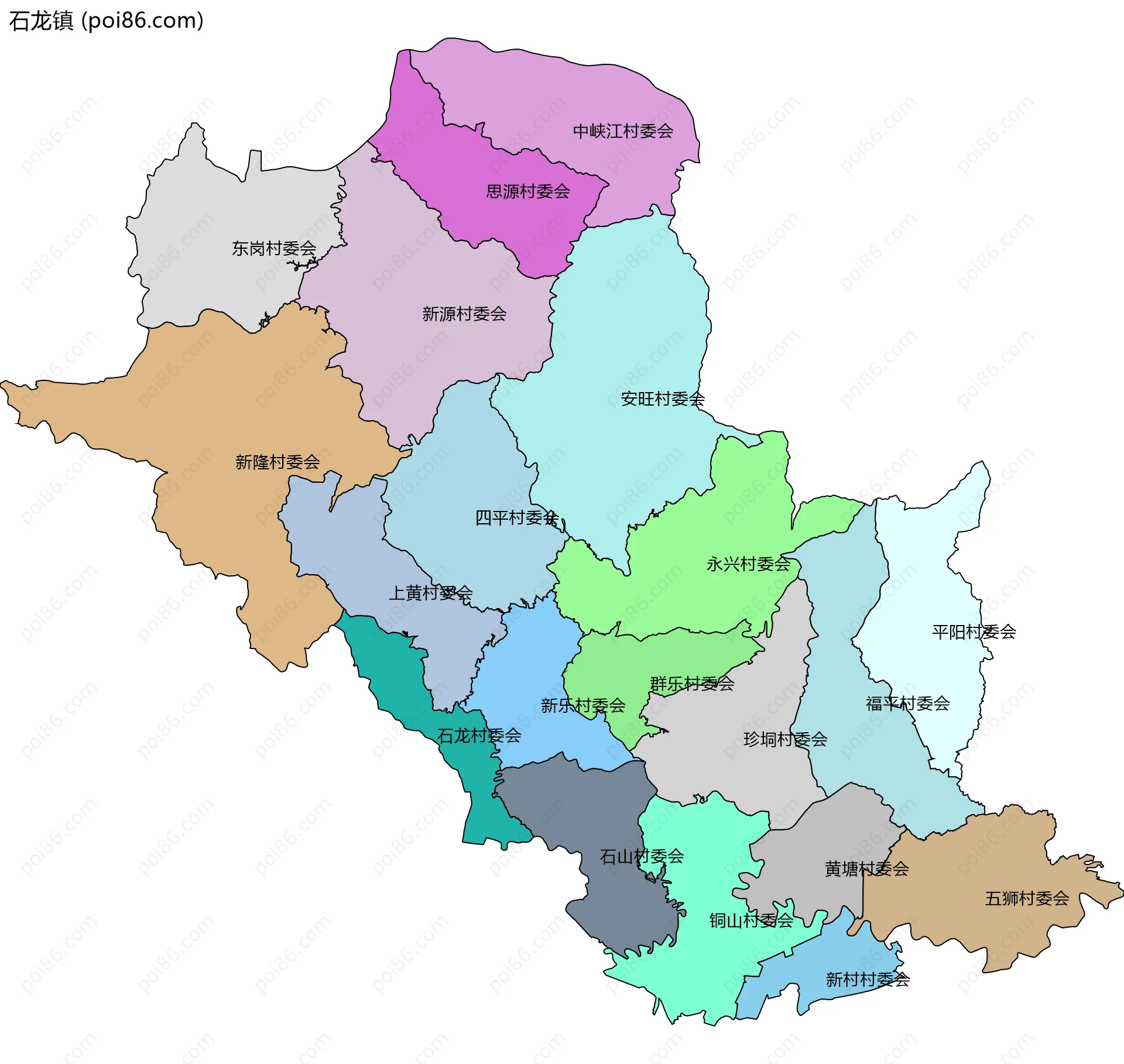 石龙镇边界地图(五级行政区划)