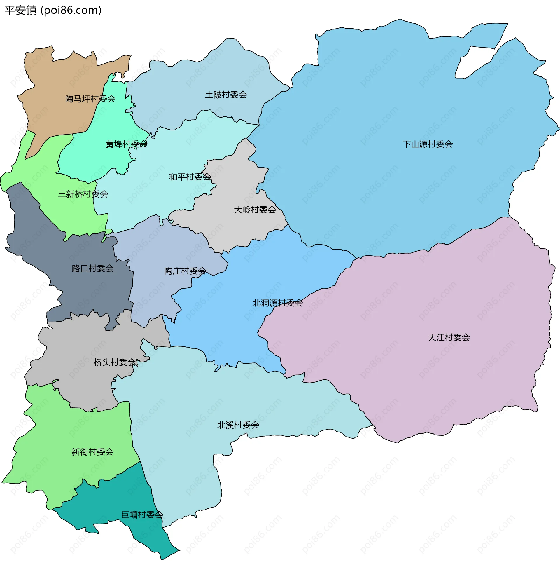 平安镇边界地图(五级行政区划)