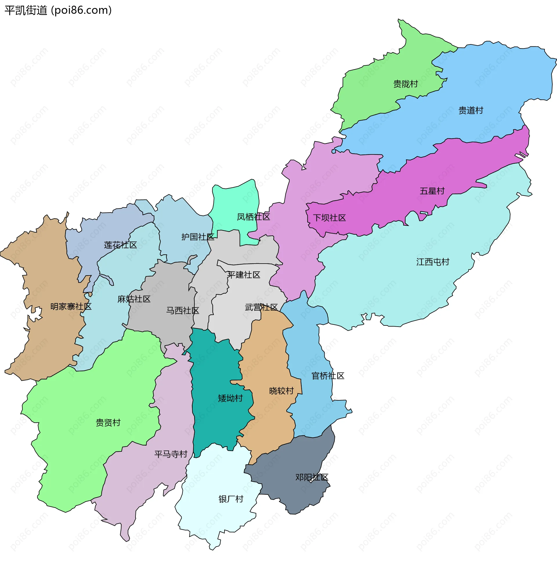 平凯街道边界地图(五级行政区划)