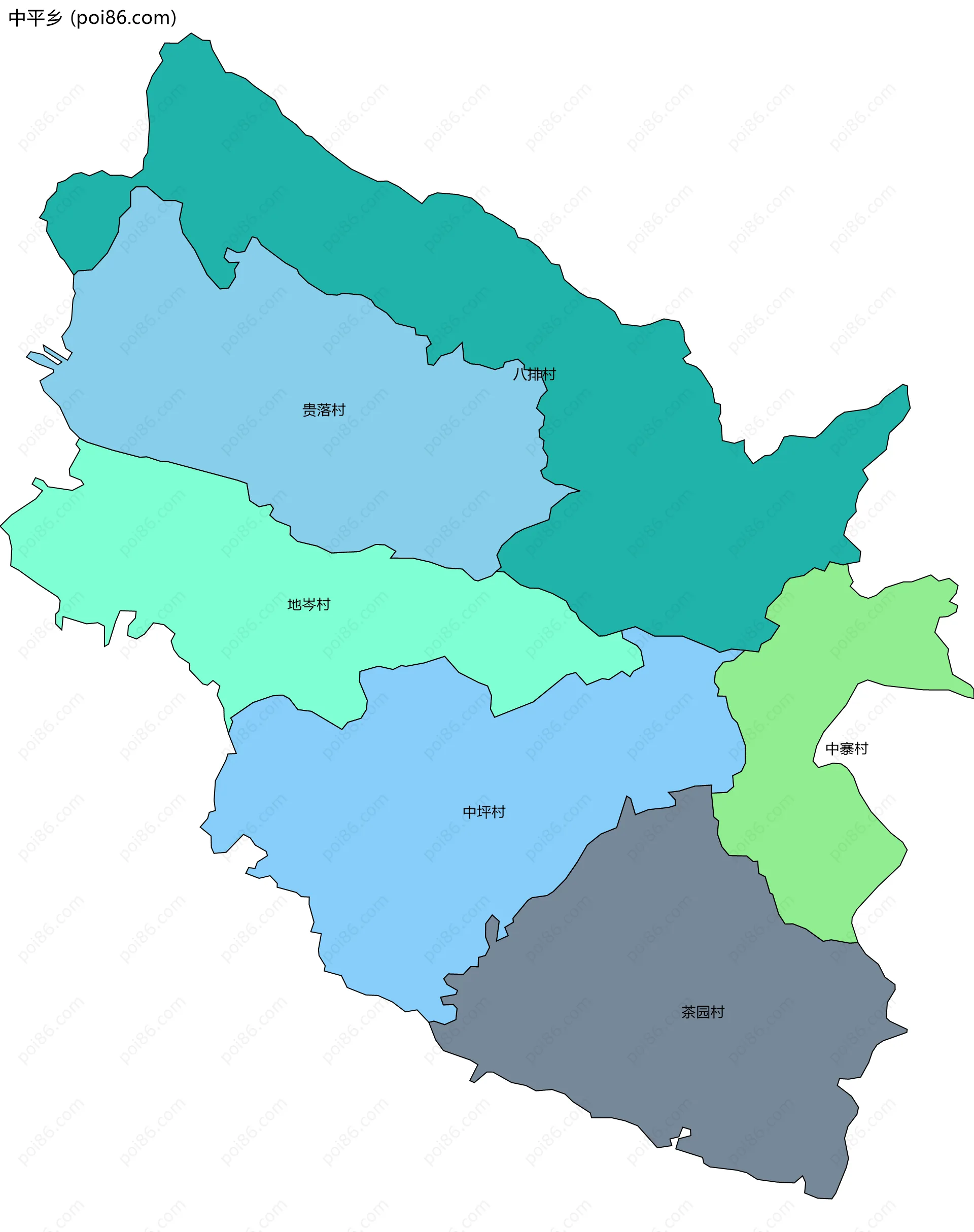 中平乡边界地图(五级行政区划)