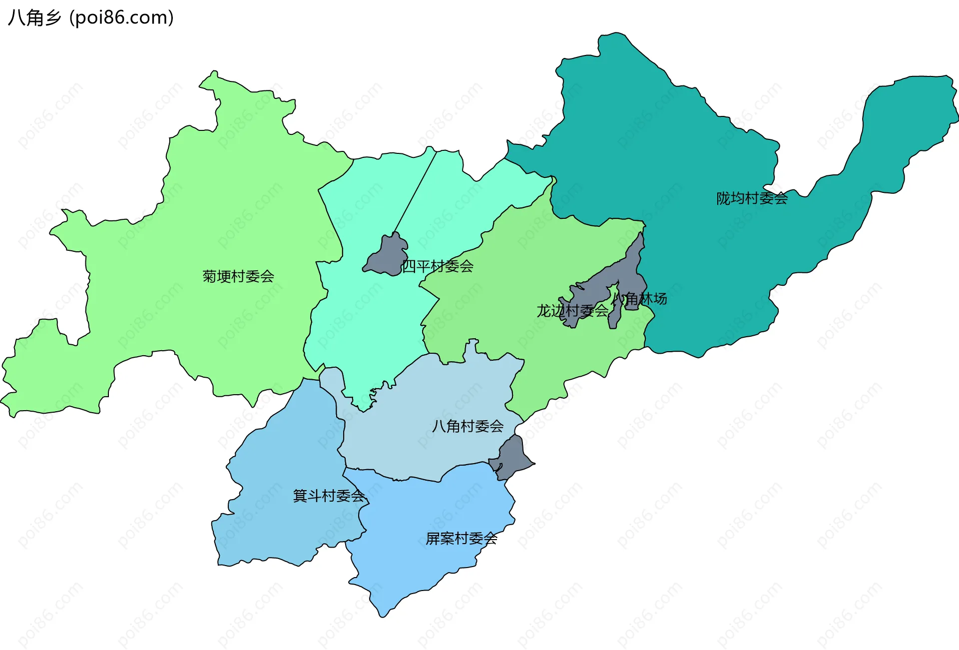 八角乡边界地图(五级行政区划)