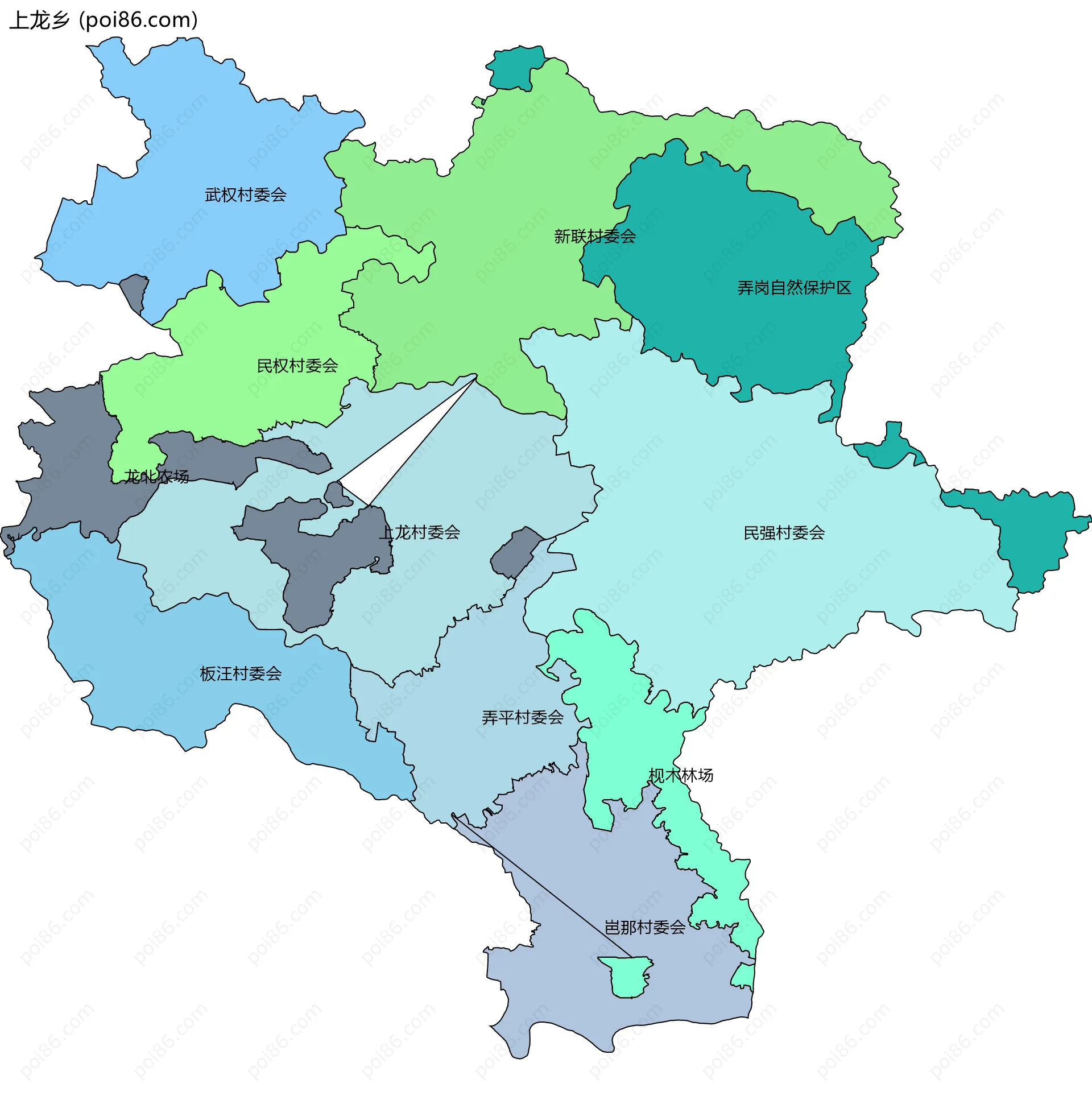 上龙乡边界地图(五级行政区划)
