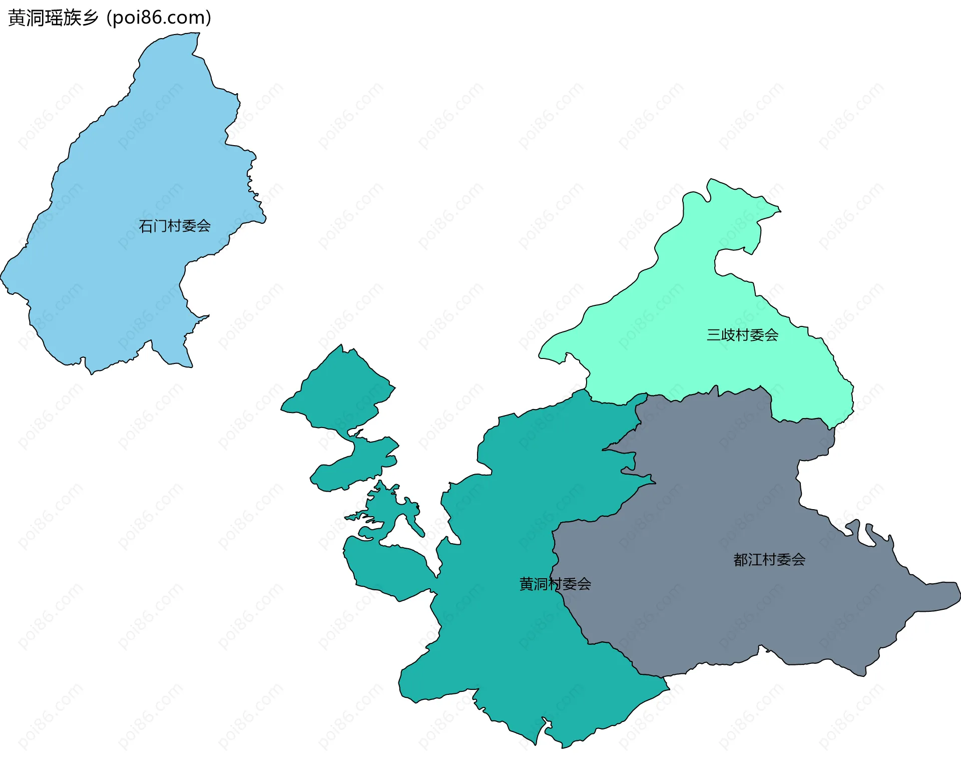 黄洞瑶族乡边界地图(五级行政区划)