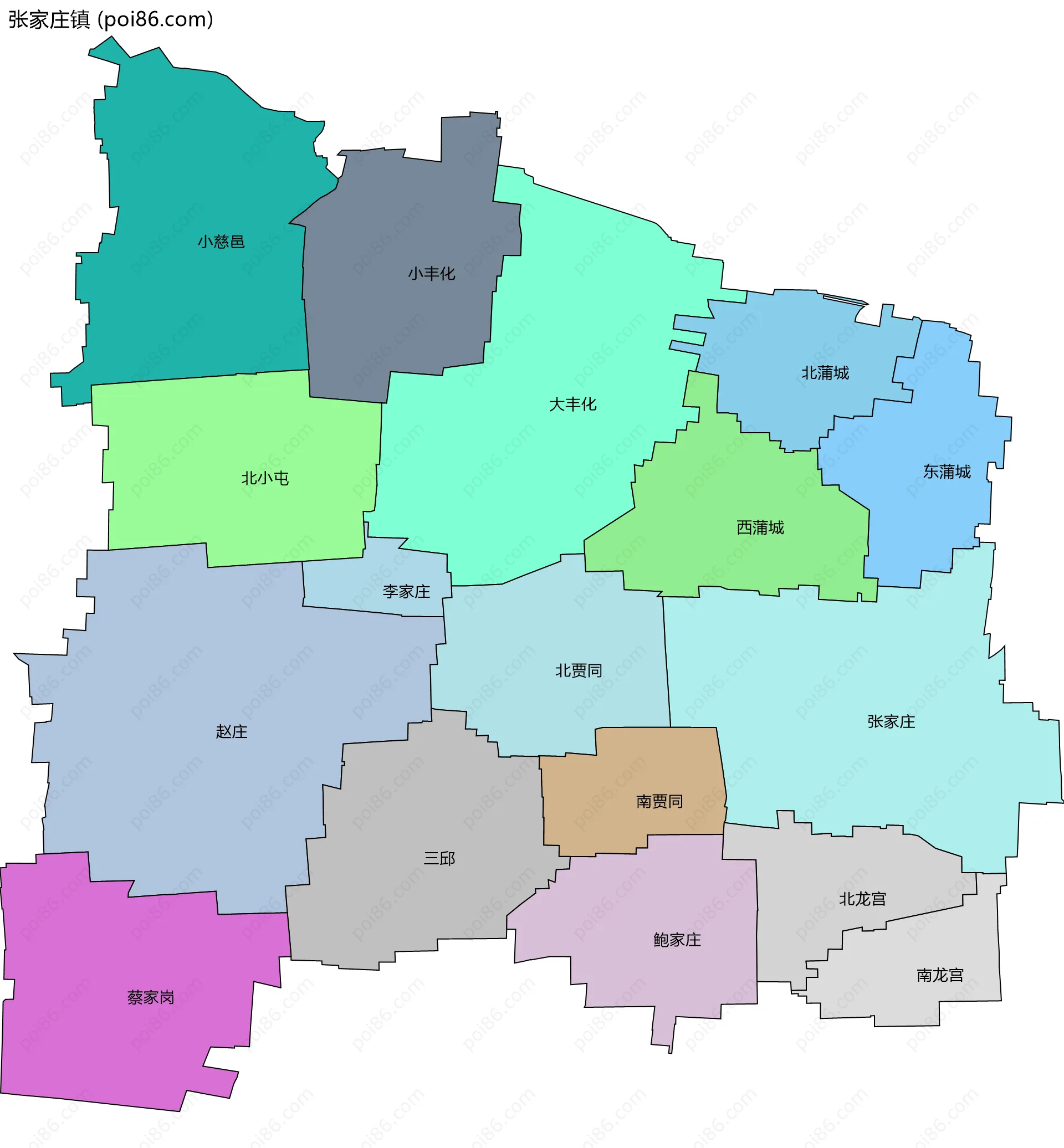 张家庄镇边界地图(五级行政区划)