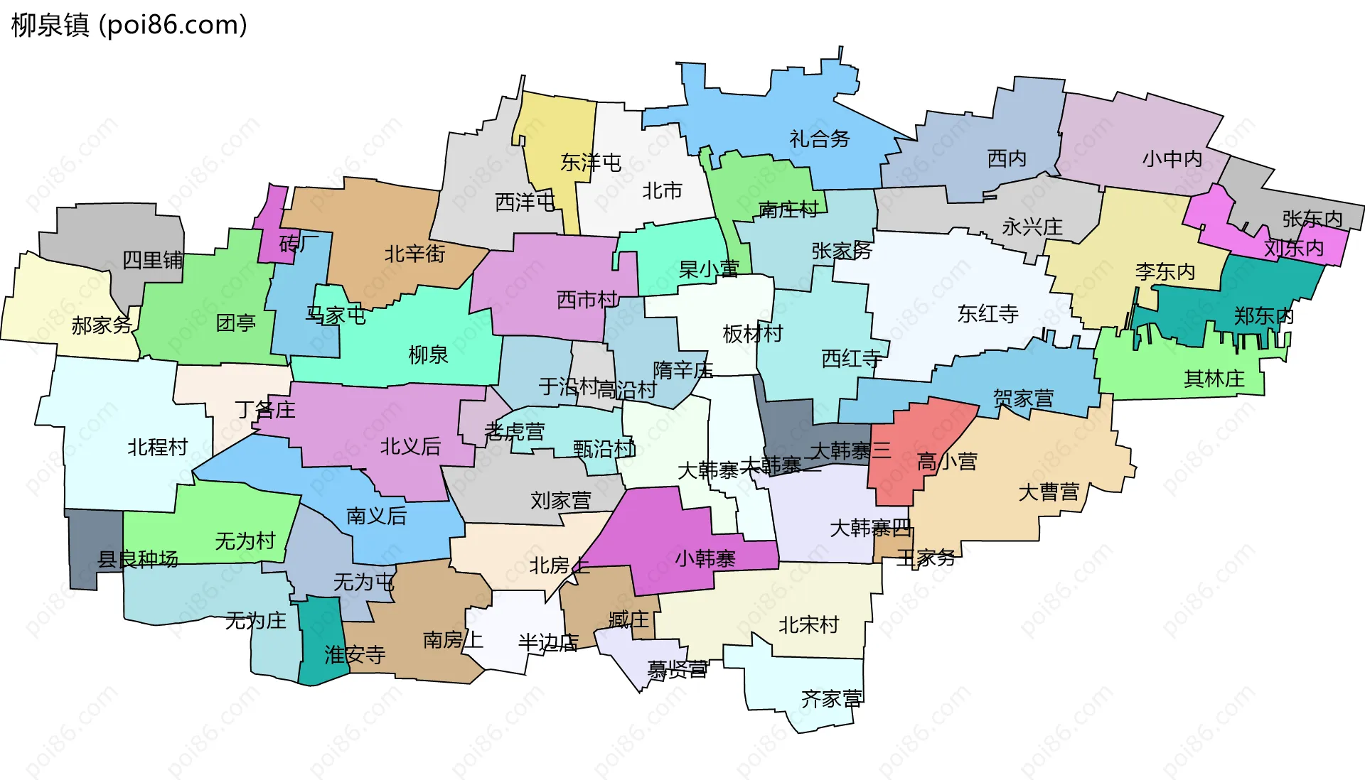 柳泉镇边界地图(五级行政区划)