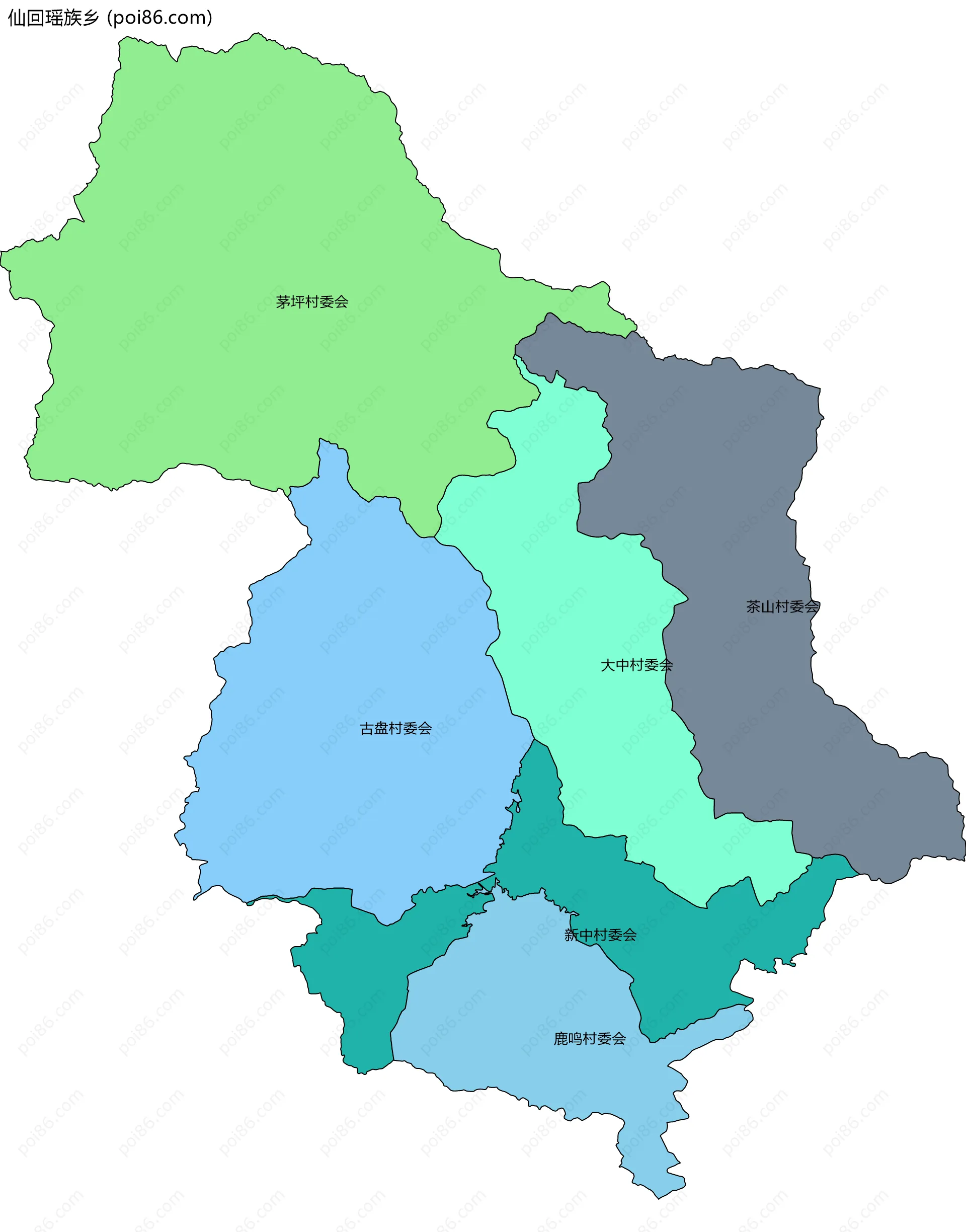 仙回瑶族乡边界地图(五级行政区划)