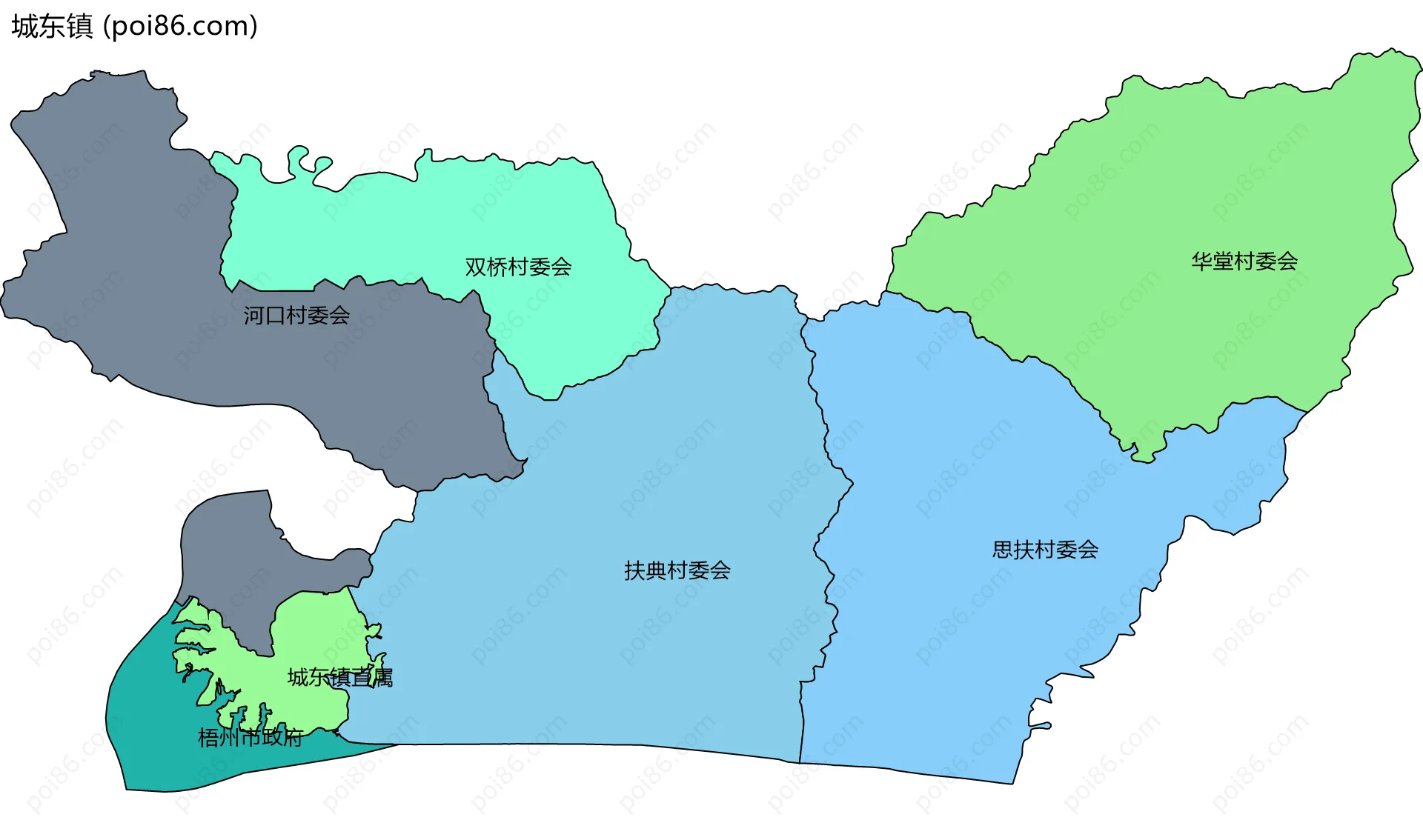 城东镇边界地图(五级行政区划)