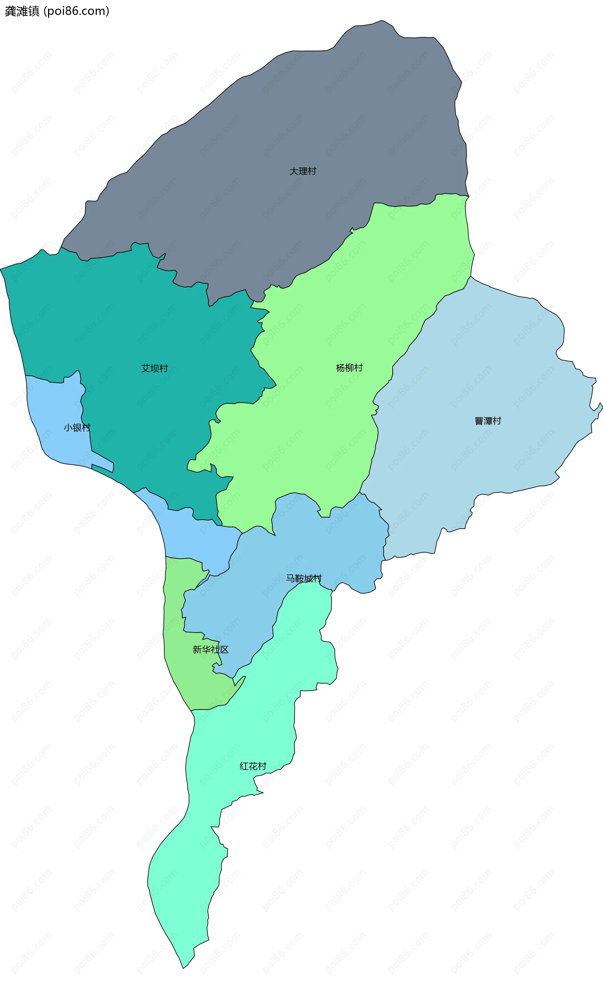 龚滩镇边界地图(五级行政区划)