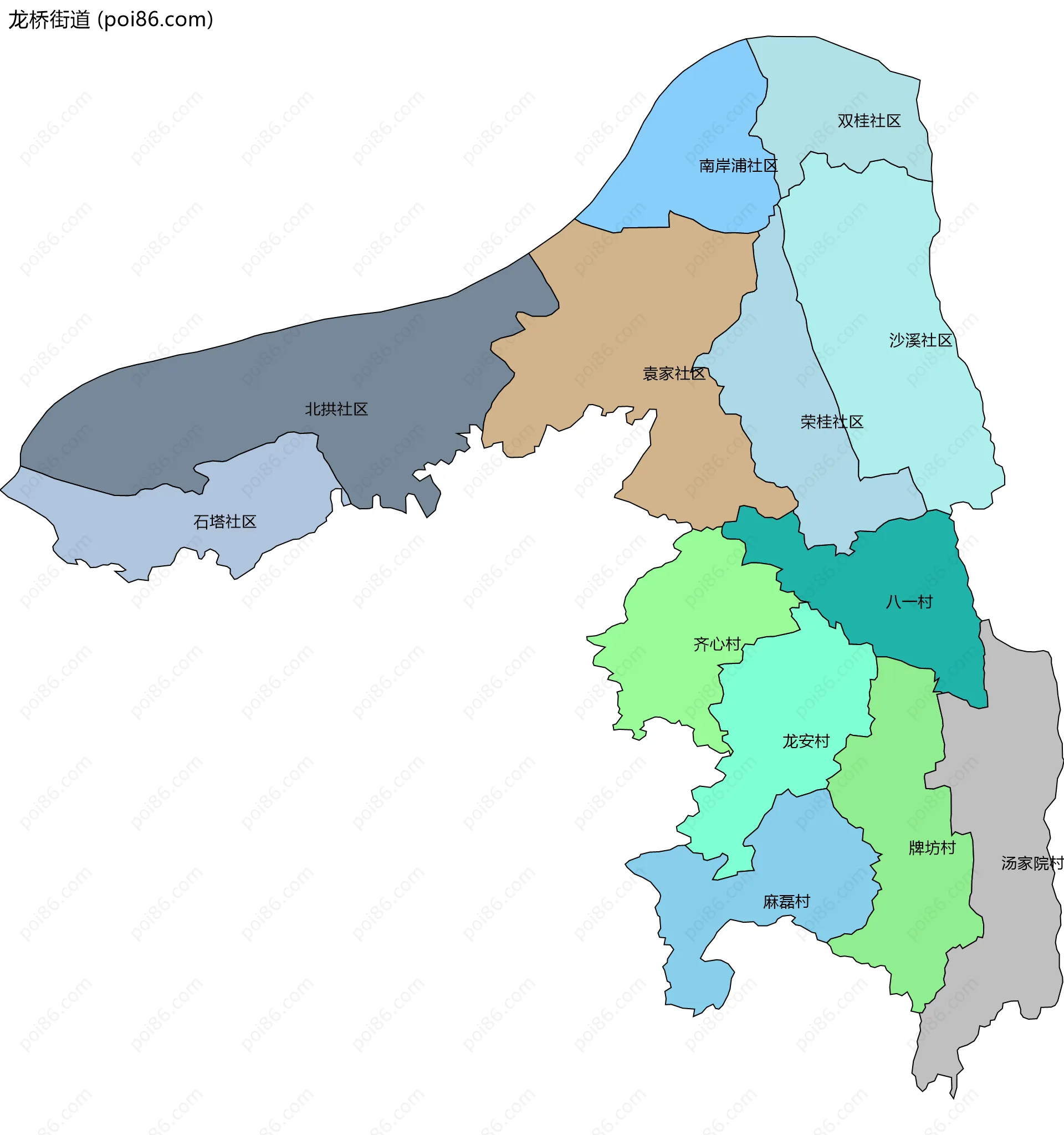 龙桥街道边界地图(五级行政区划)