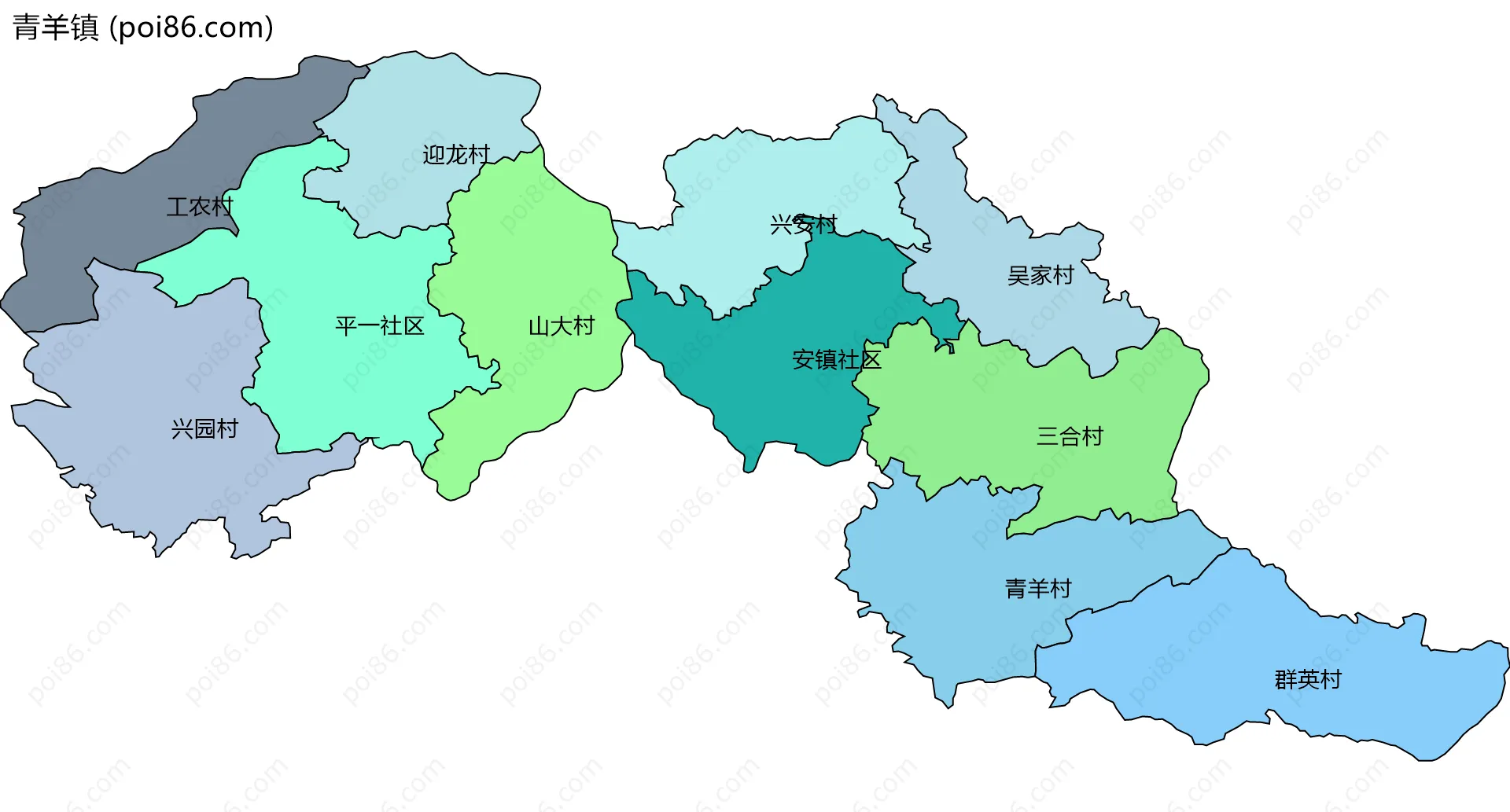 青羊镇边界地图(五级行政区划)