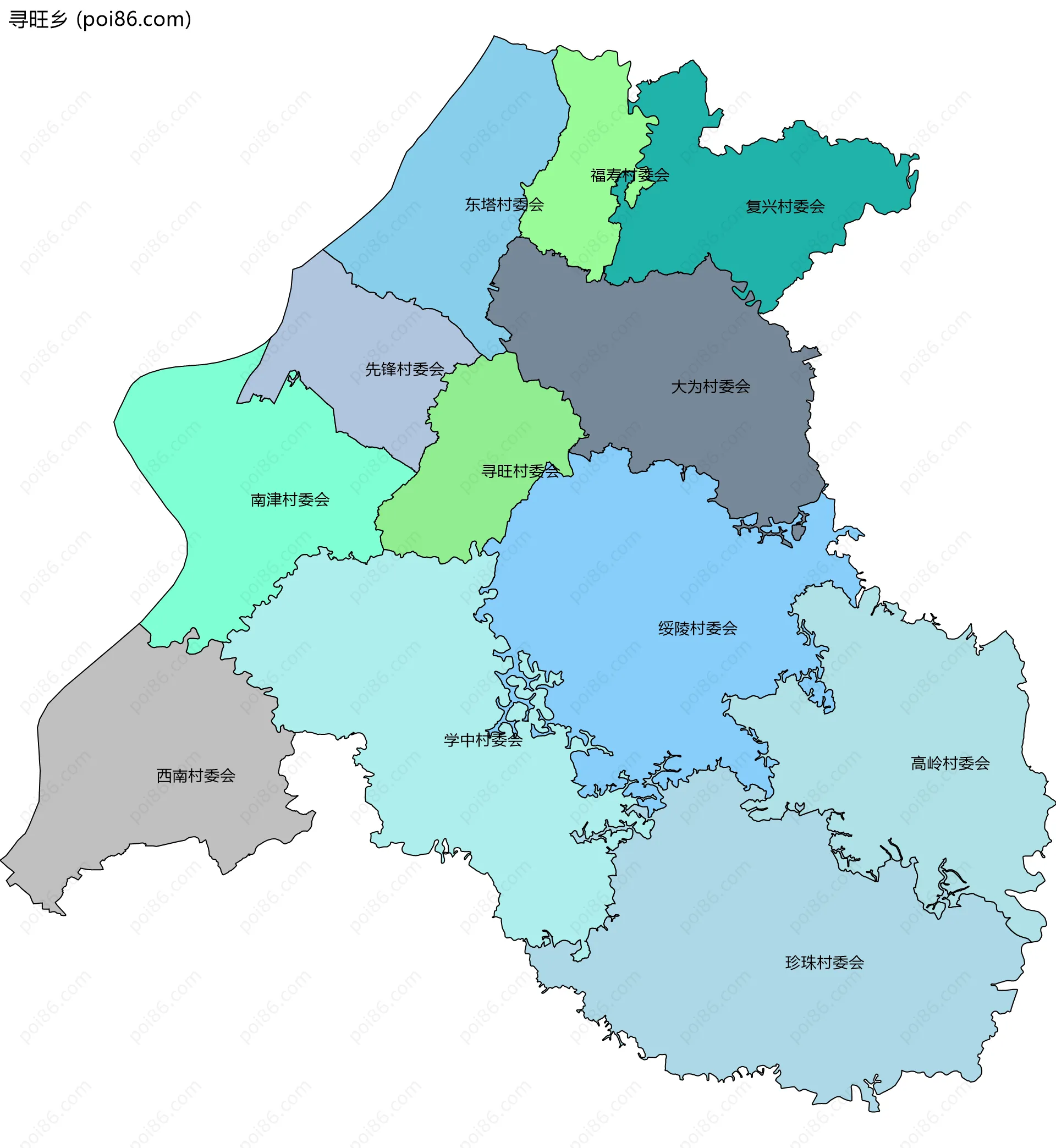 寻旺乡边界地图(五级行政区划)