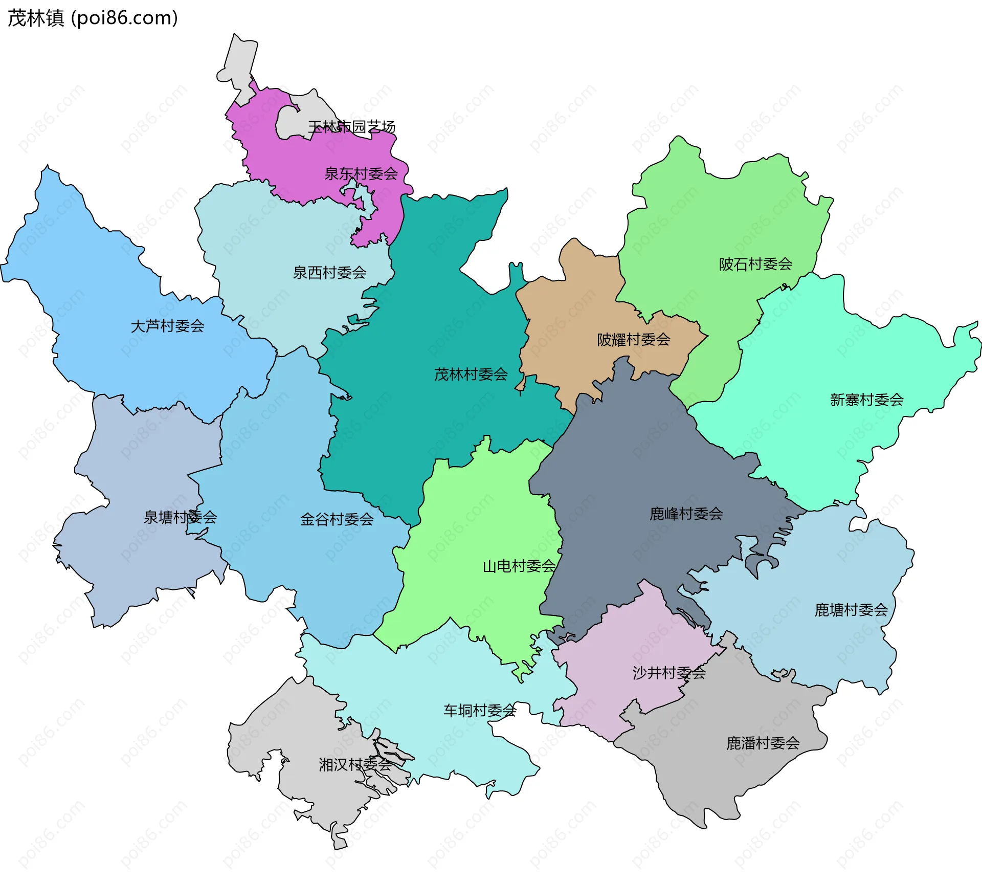 茂林镇边界地图(五级行政区划)