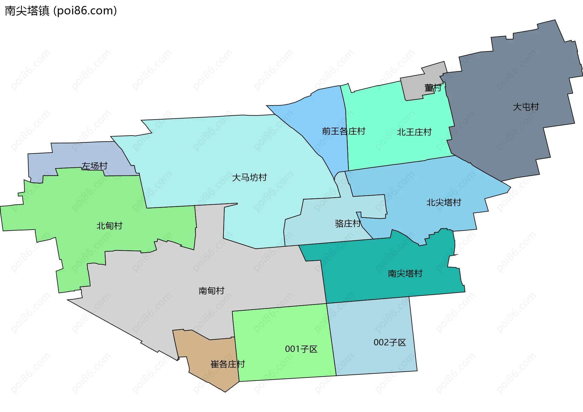 南尖塔镇边界地图(五级行政区划)