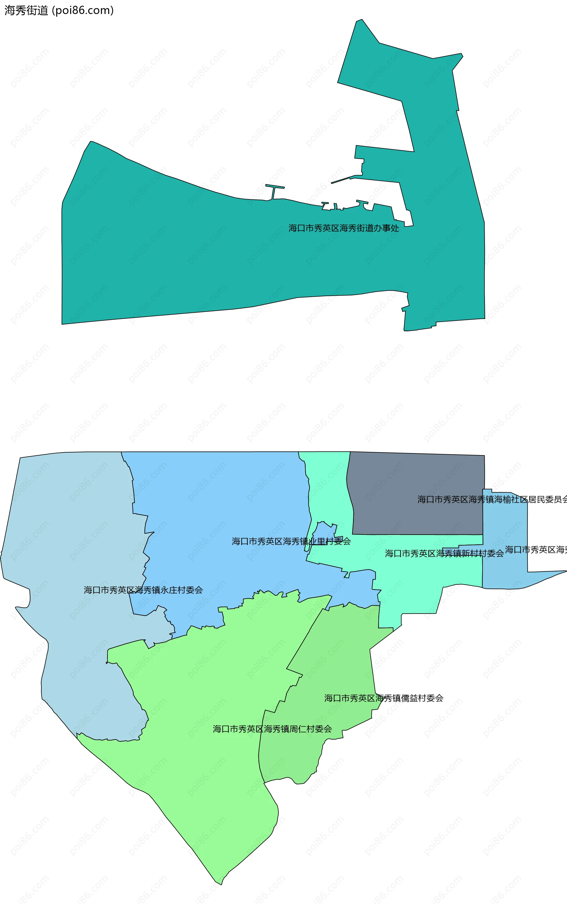 海秀街道边界地图(五级行政区划)