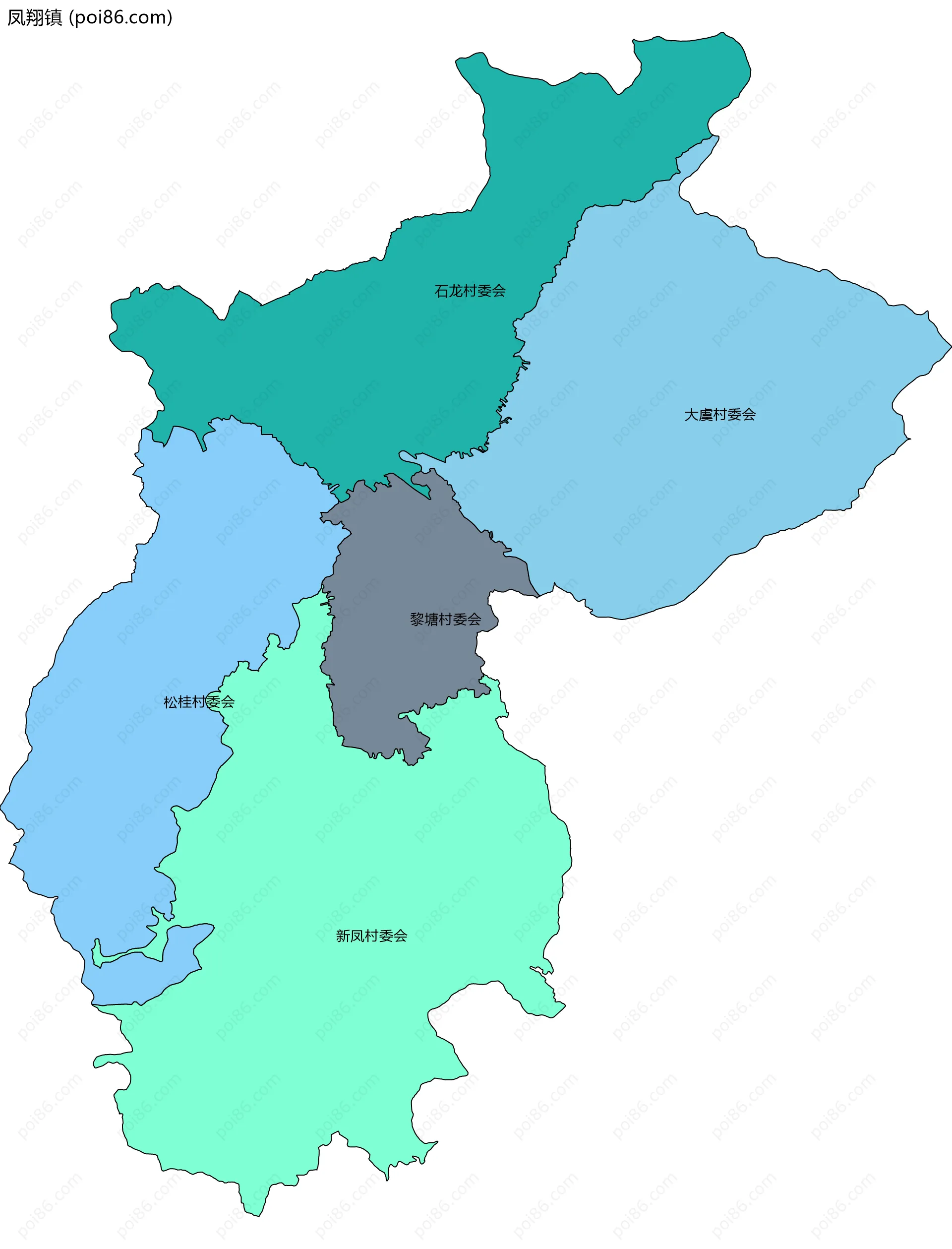 凤翔镇边界地图(五级行政区划)