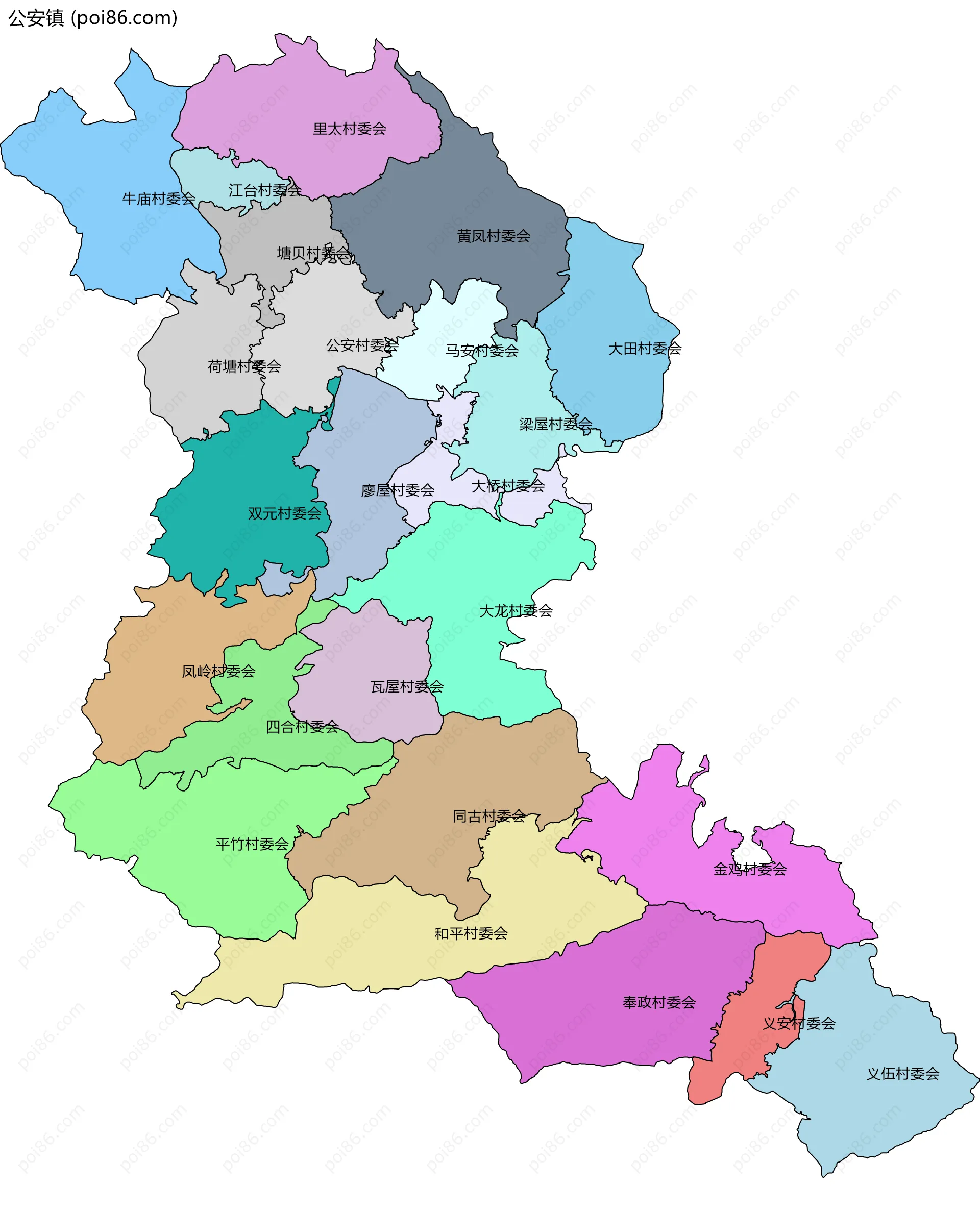 公安镇边界地图(五级行政区划)