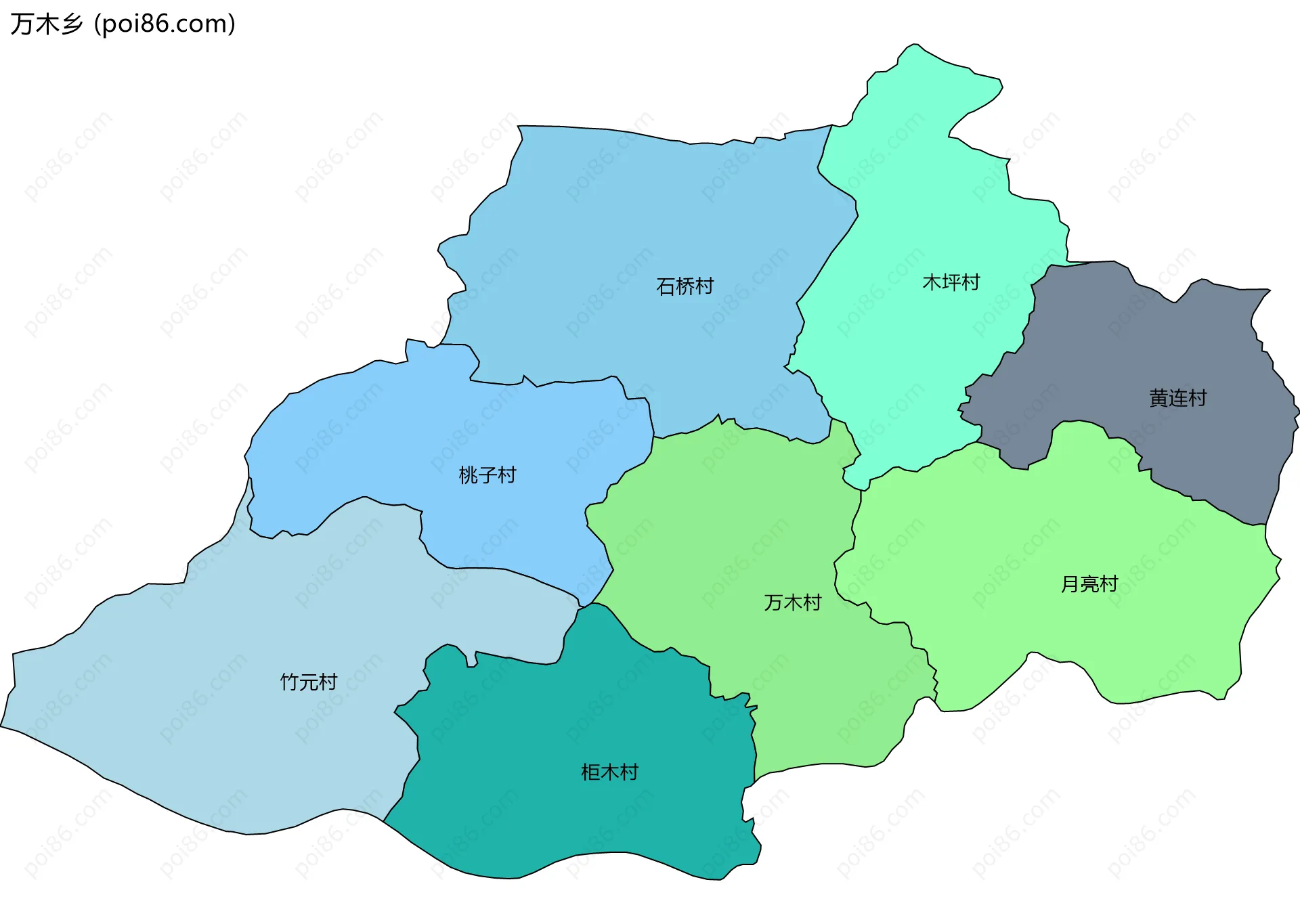 万木乡边界地图(五级行政区划)