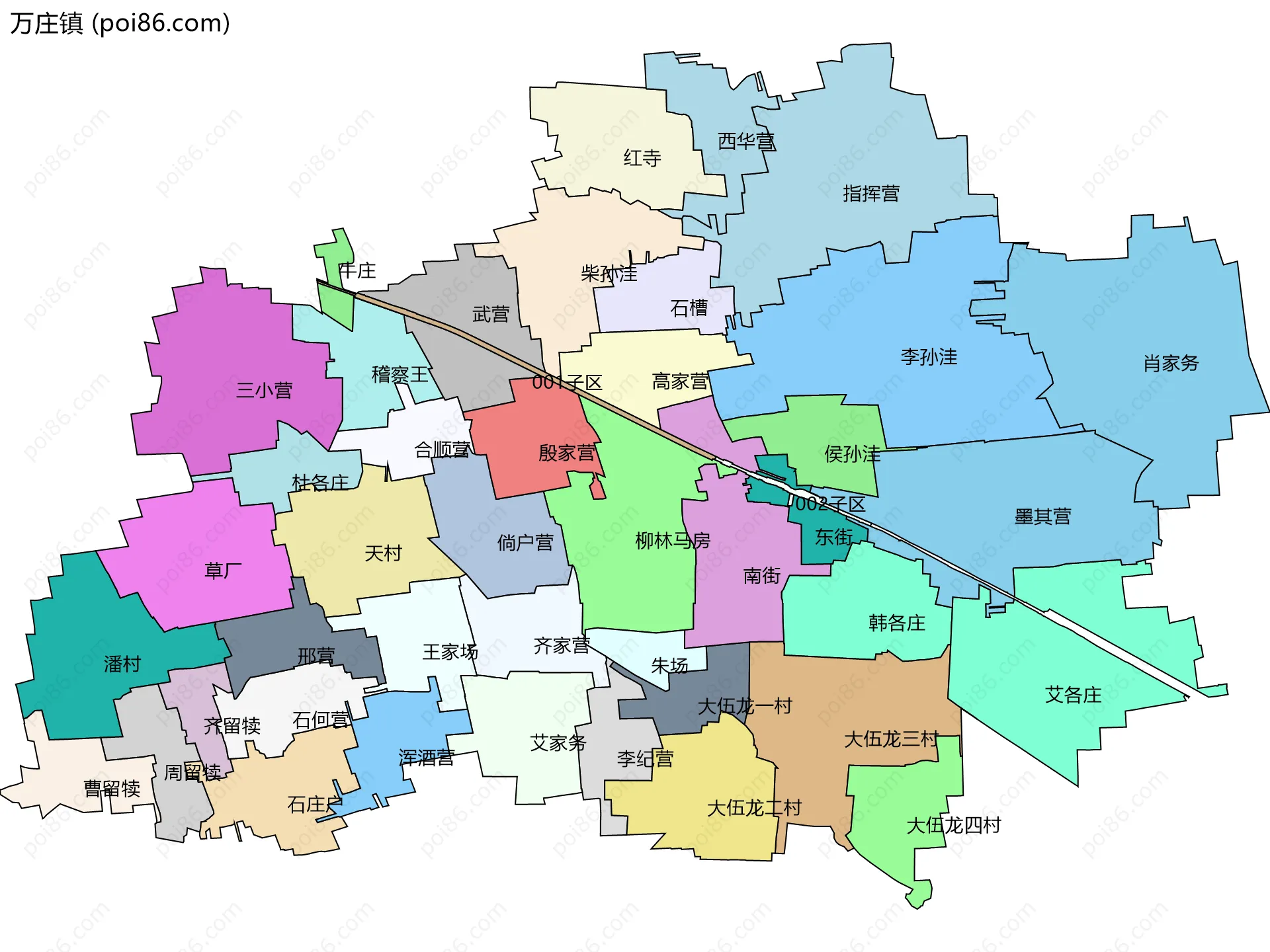 万庄镇边界地图(五级行政区划)