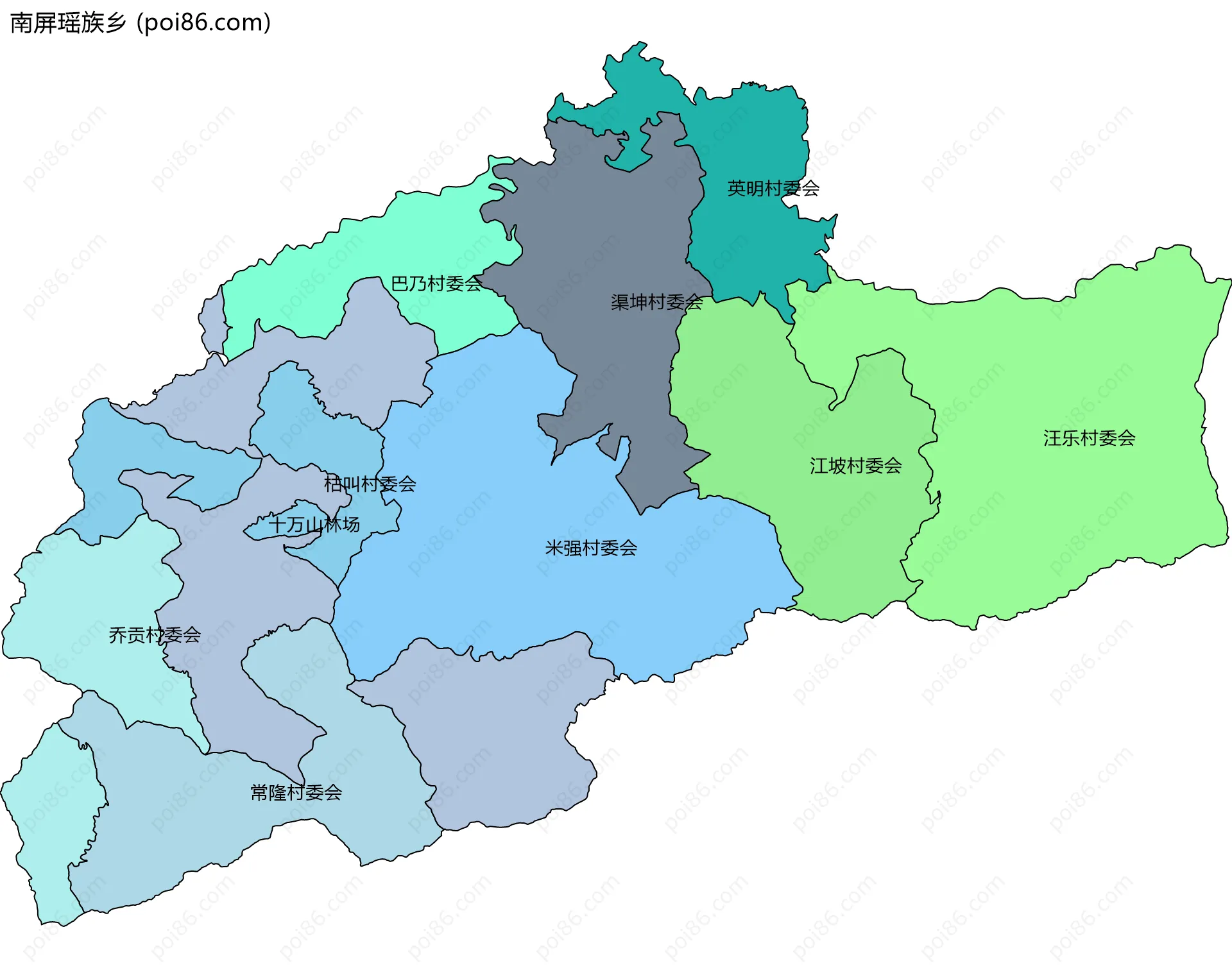 南屏瑶族乡边界地图(五级行政区划)