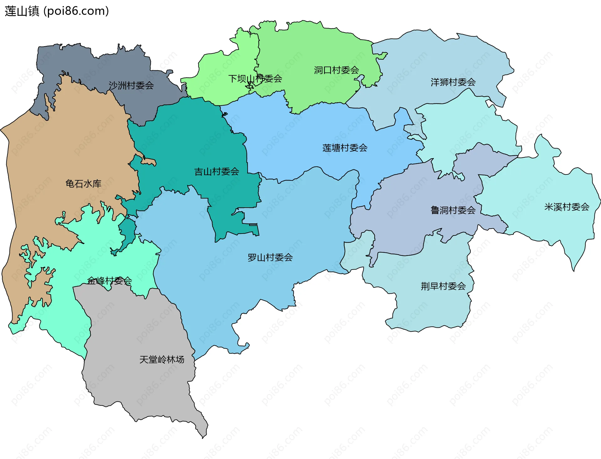 莲山镇边界地图(五级行政区划)