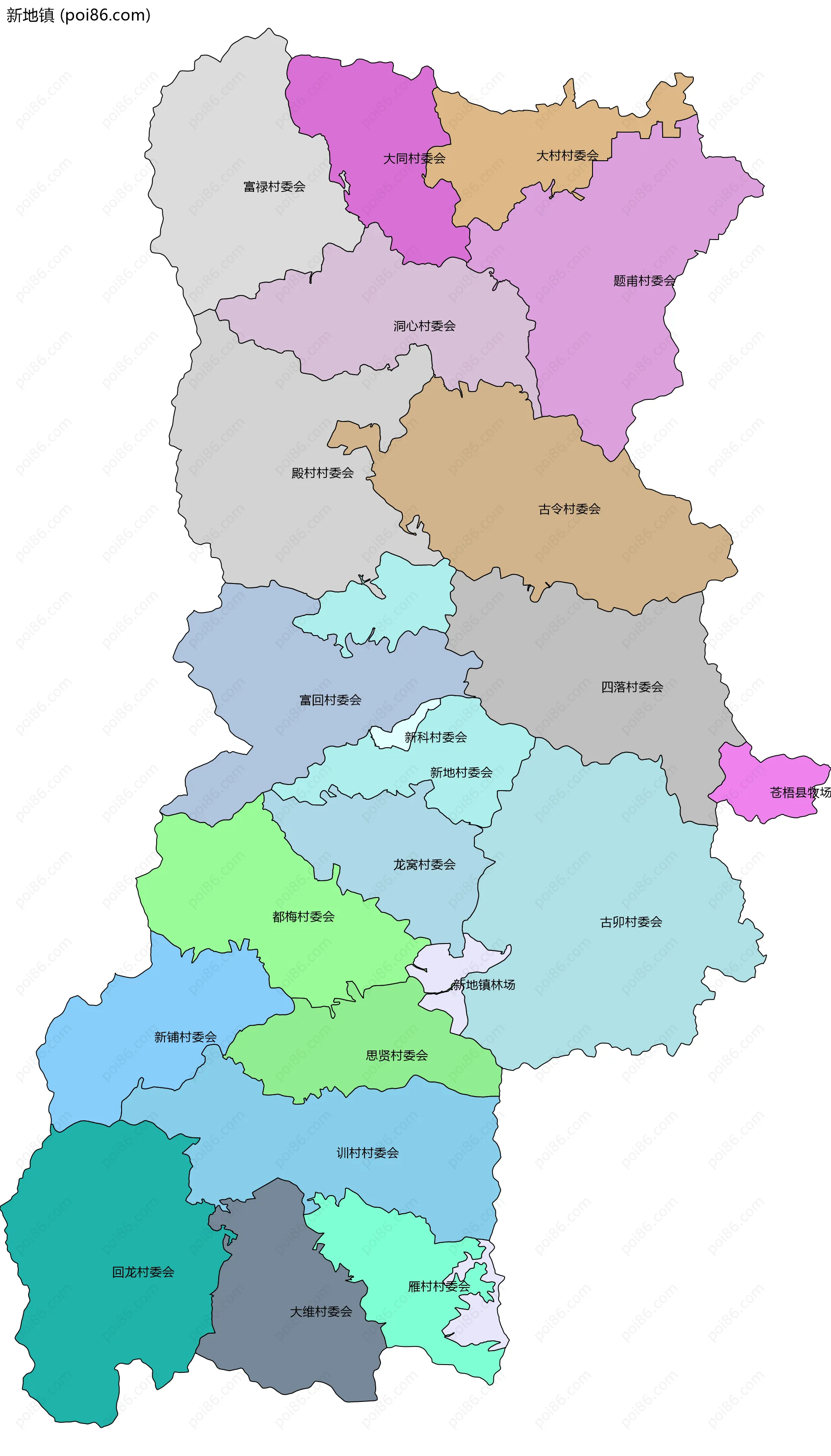 新地镇边界地图(五级行政区划)