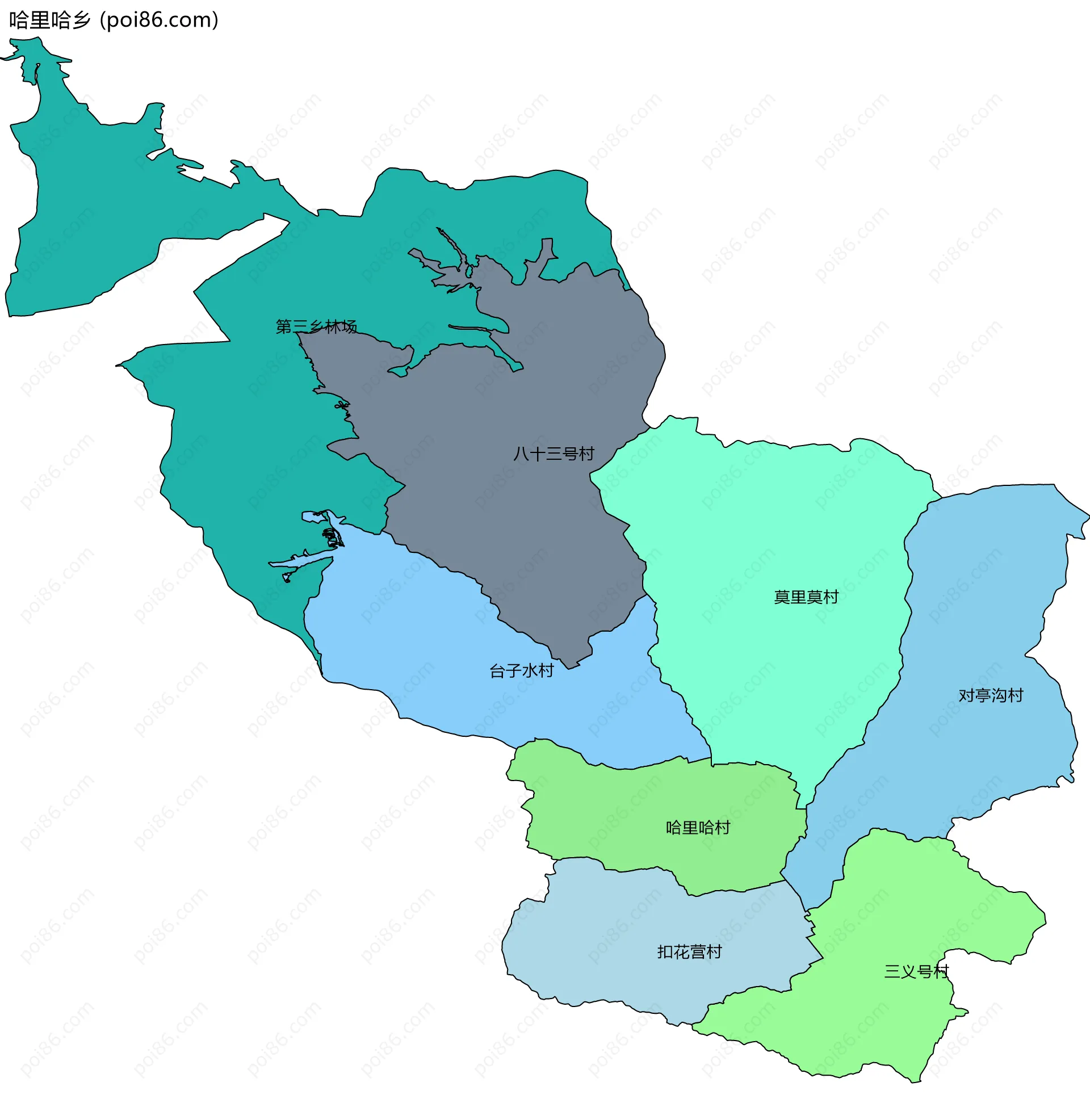 哈里哈乡边界地图(五级行政区划)