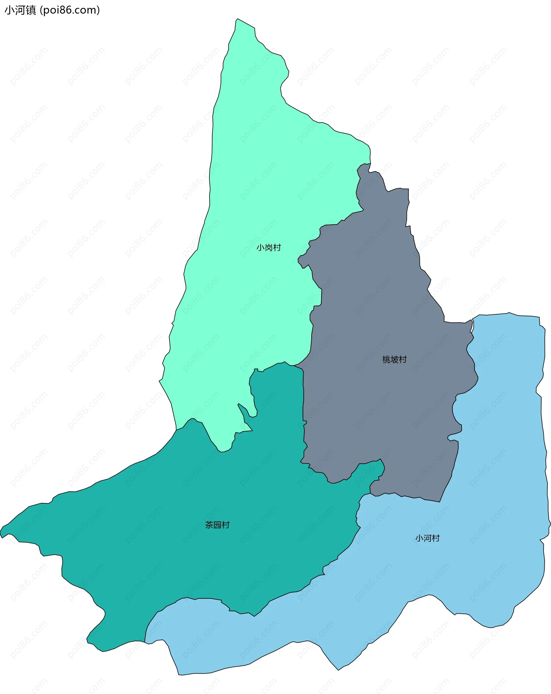 小河镇边界地图(五级行政区划)