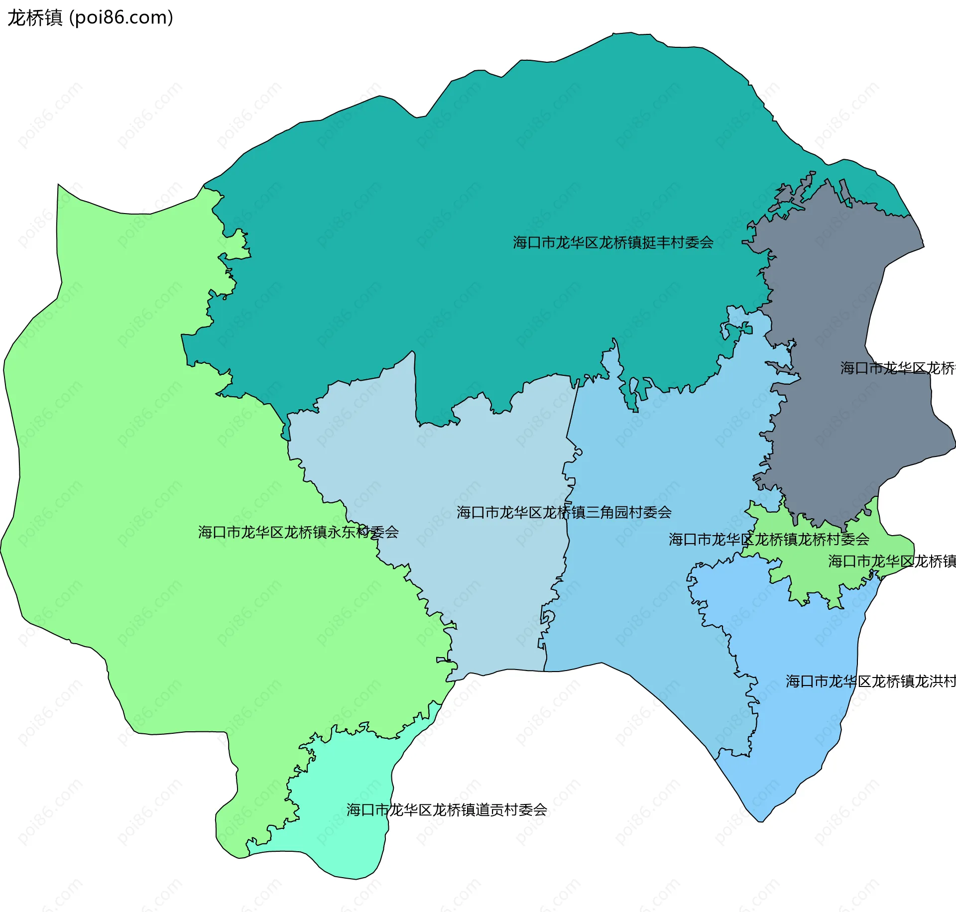 龙桥镇边界地图(五级行政区划)