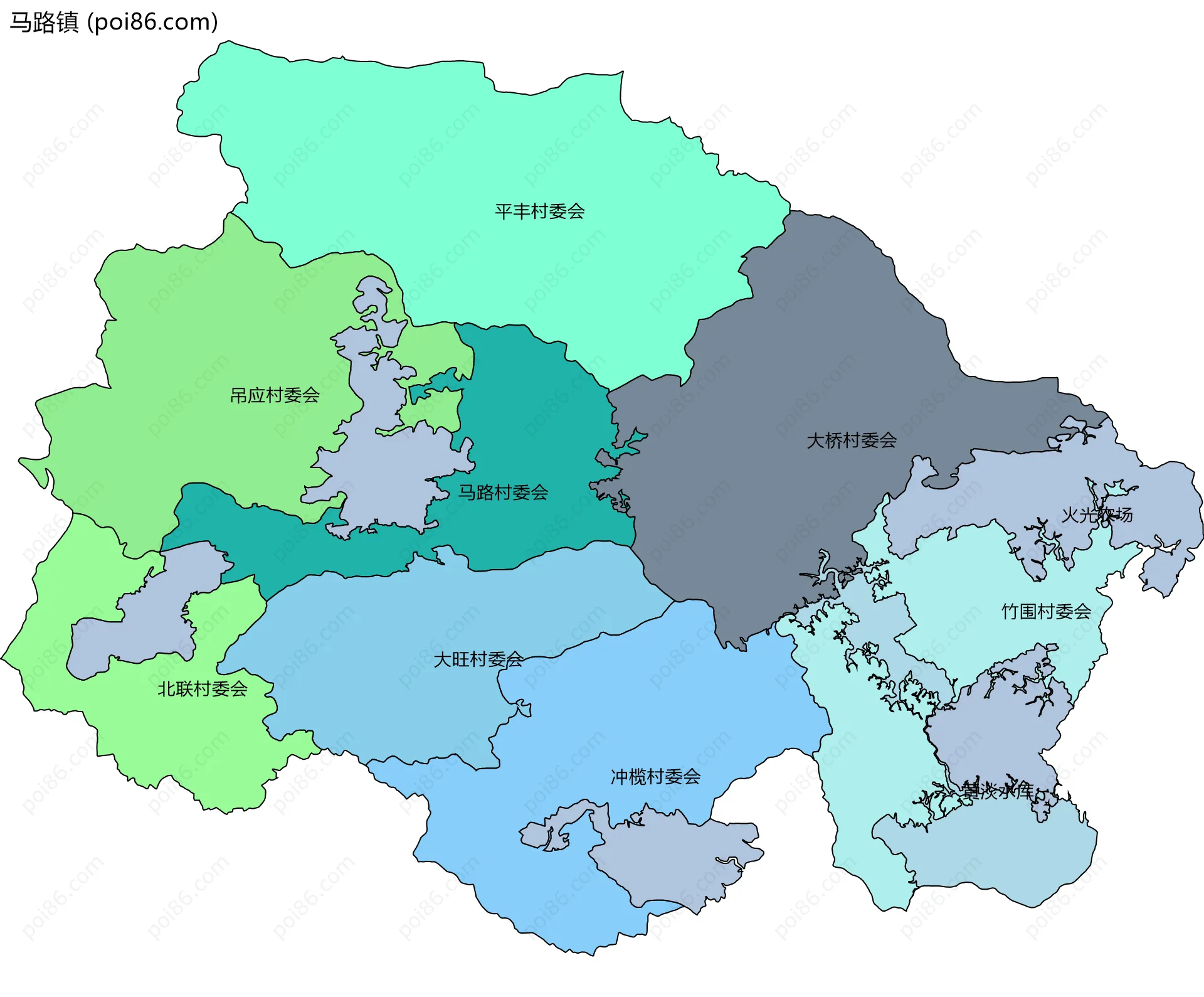 马路镇边界地图(五级行政区划)