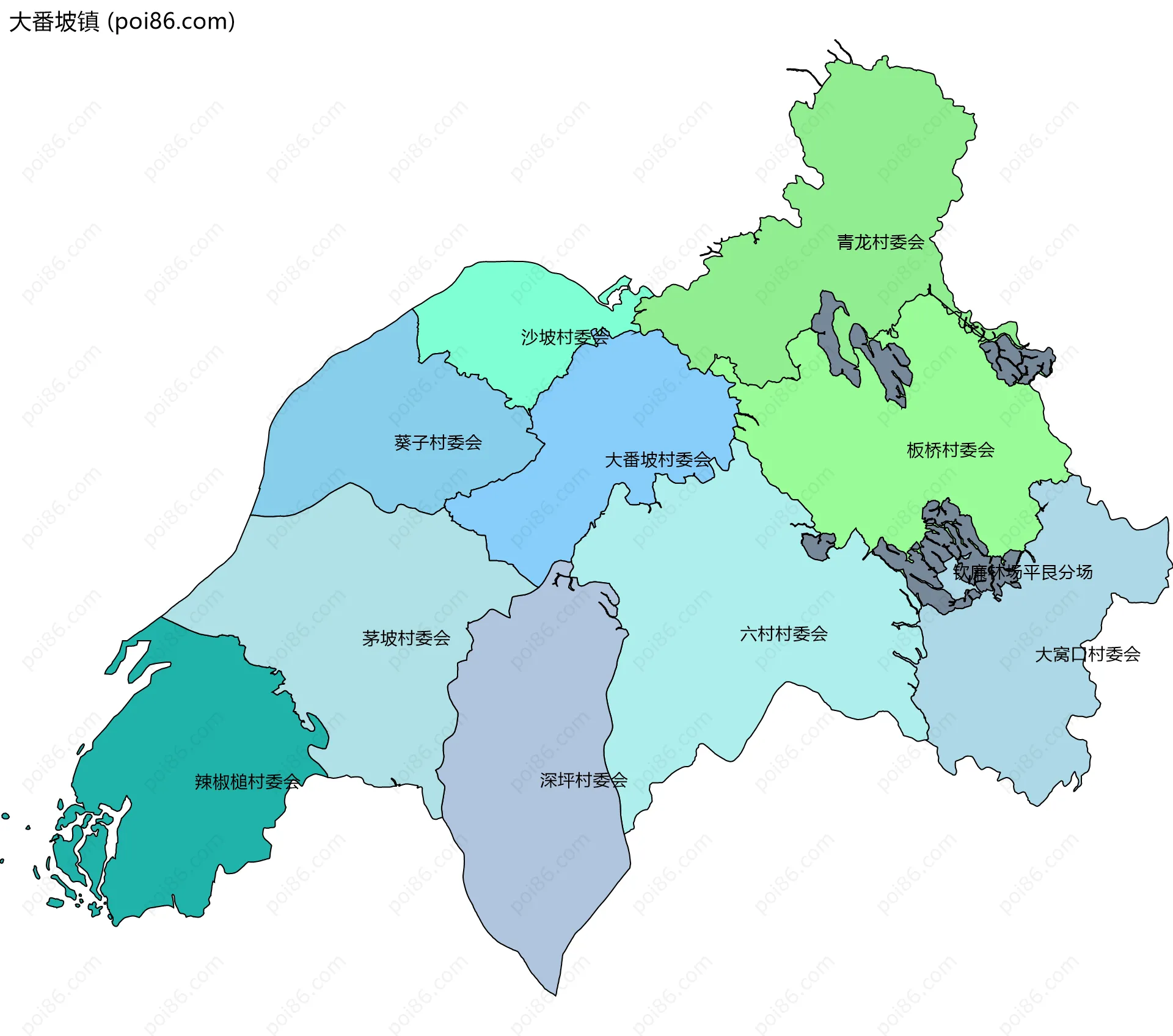 大番坡镇边界地图(五级行政区划)