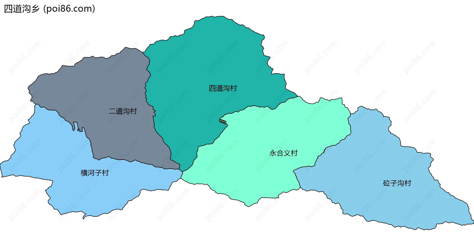 四道沟乡边界地图(五级行政区划)