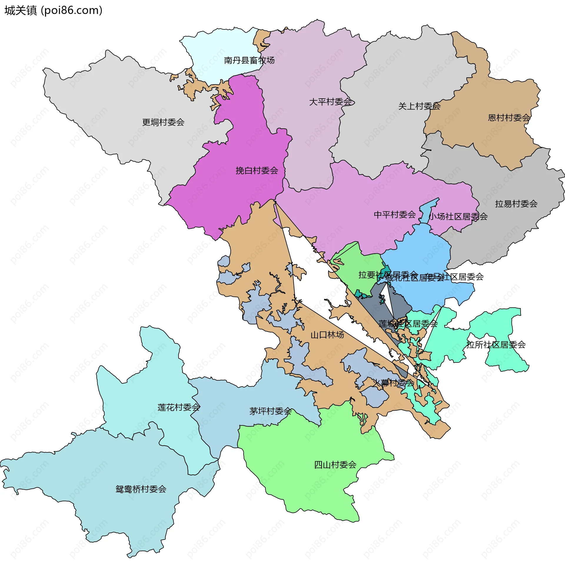 城关镇边界地图(五级行政区划)