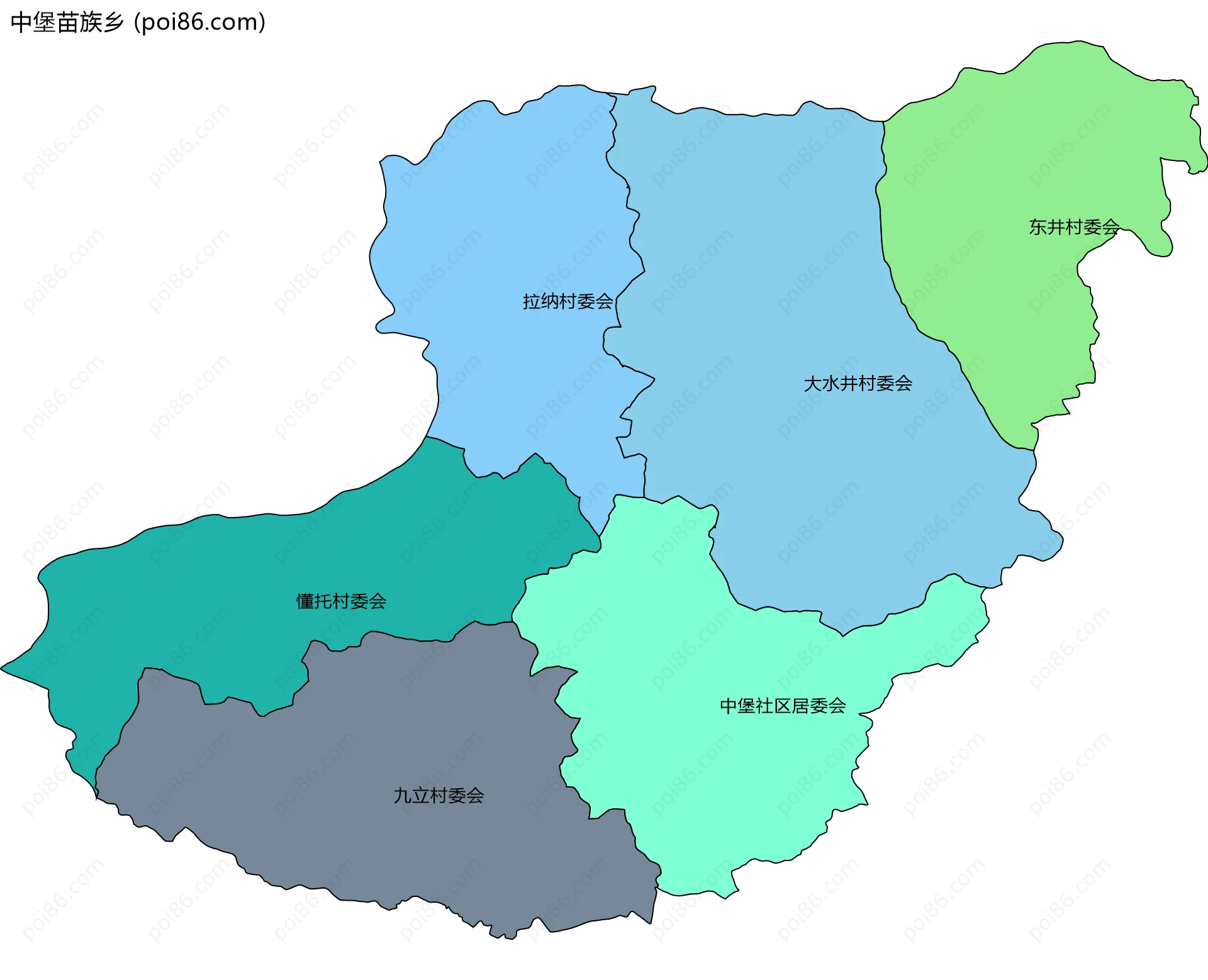 中堡苗族乡边界地图(五级行政区划)