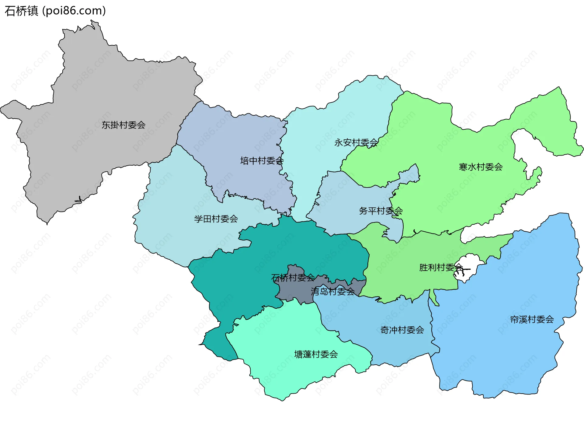 石桥镇边界地图(五级行政区划)