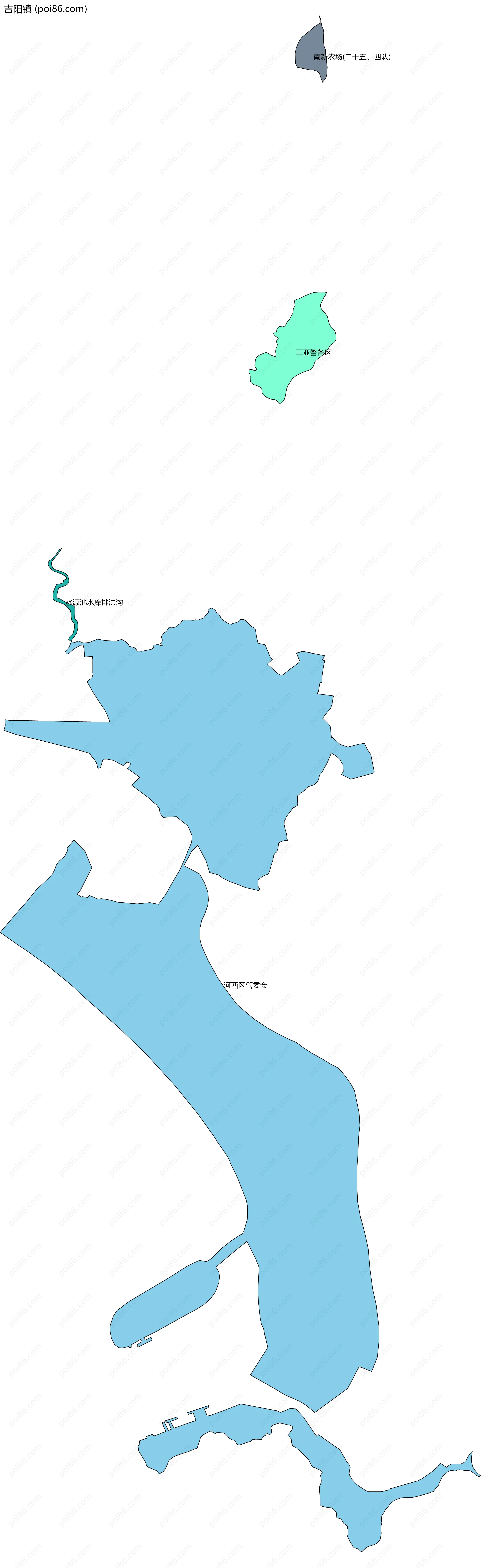 吉阳镇边界地图(五级行政区划)
