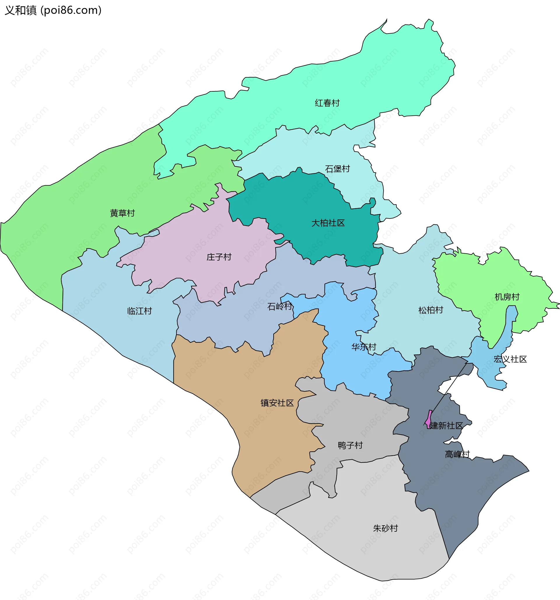 义和镇边界地图(五级行政区划)