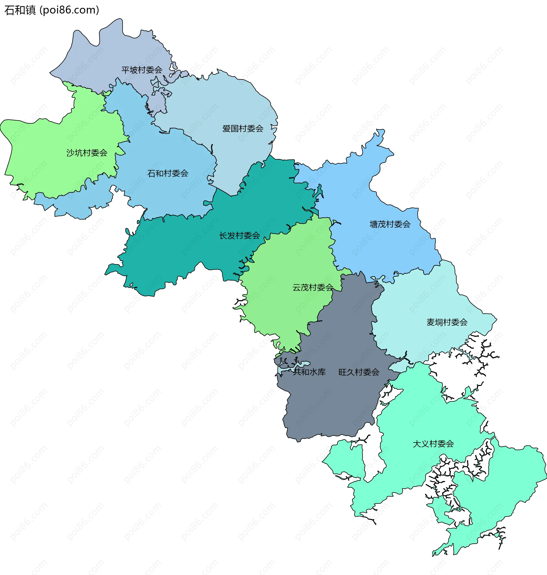 石和镇边界地图(五级行政区划)