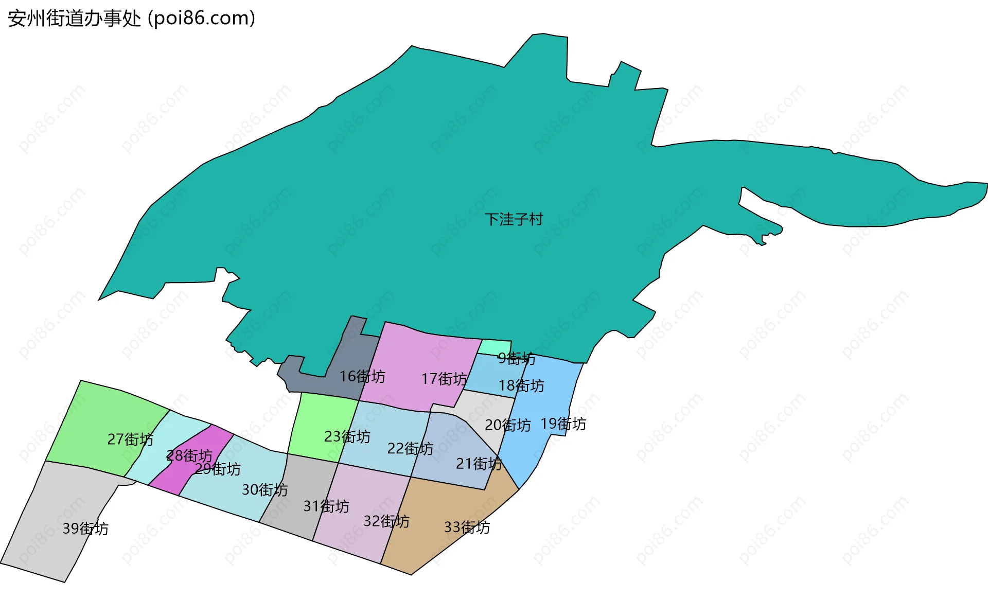 安州街道办事处边界地图(五级行政区划)