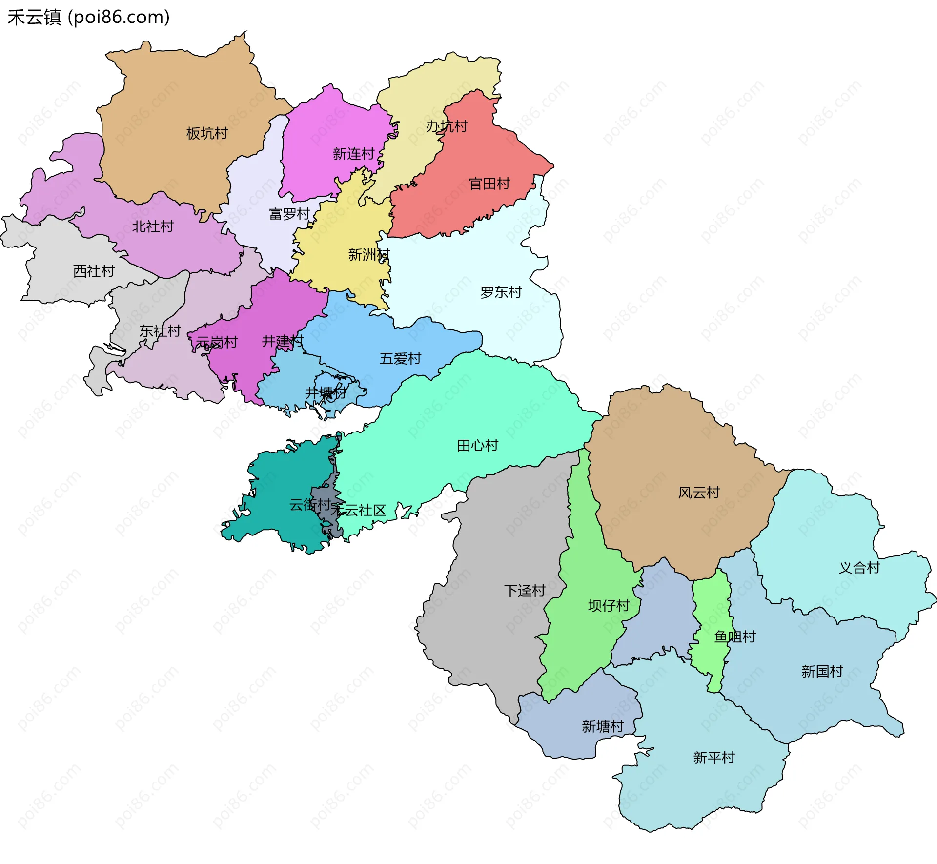禾云镇边界地图(五级行政区划)