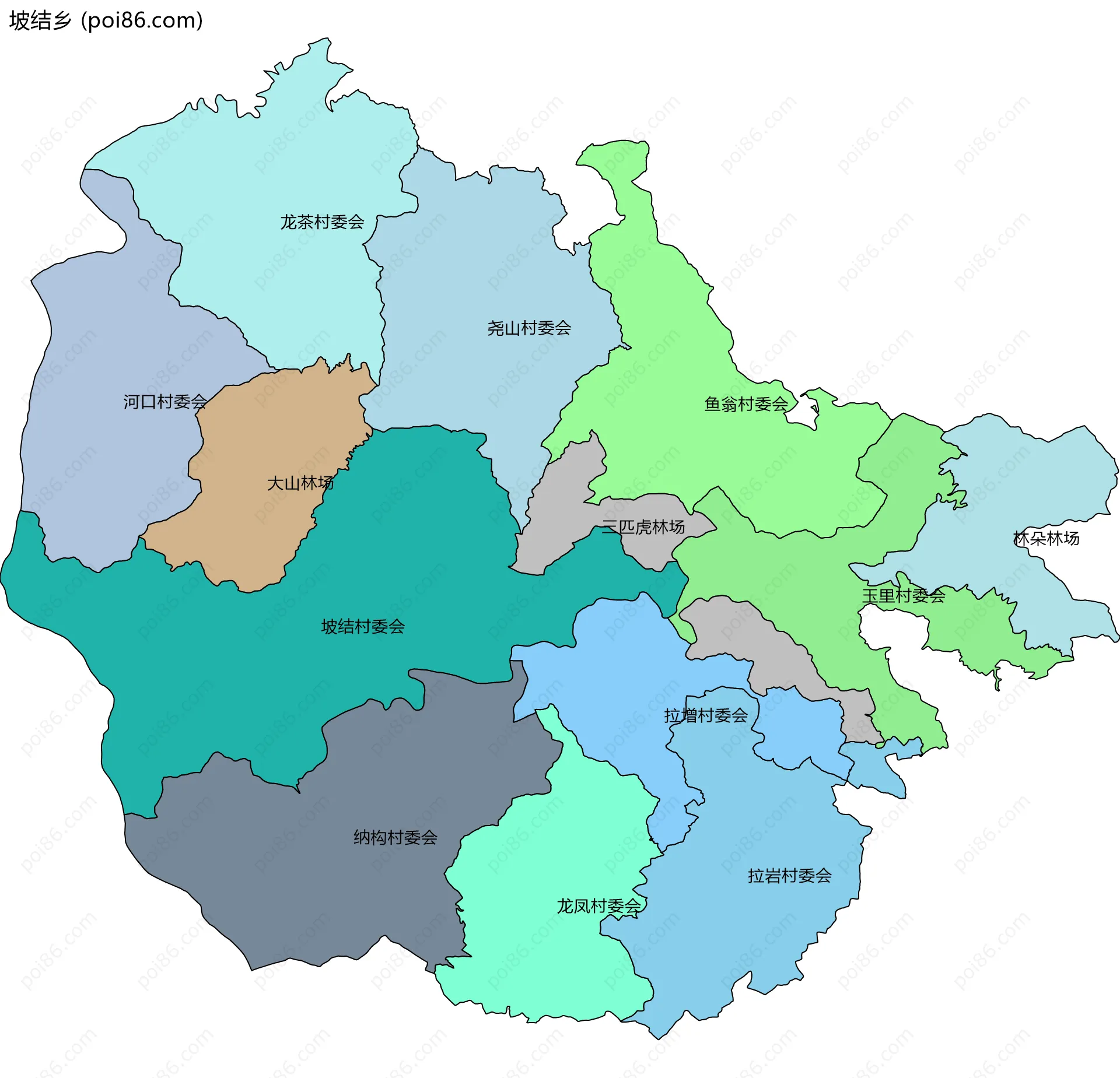 坡结乡边界地图(五级行政区划)