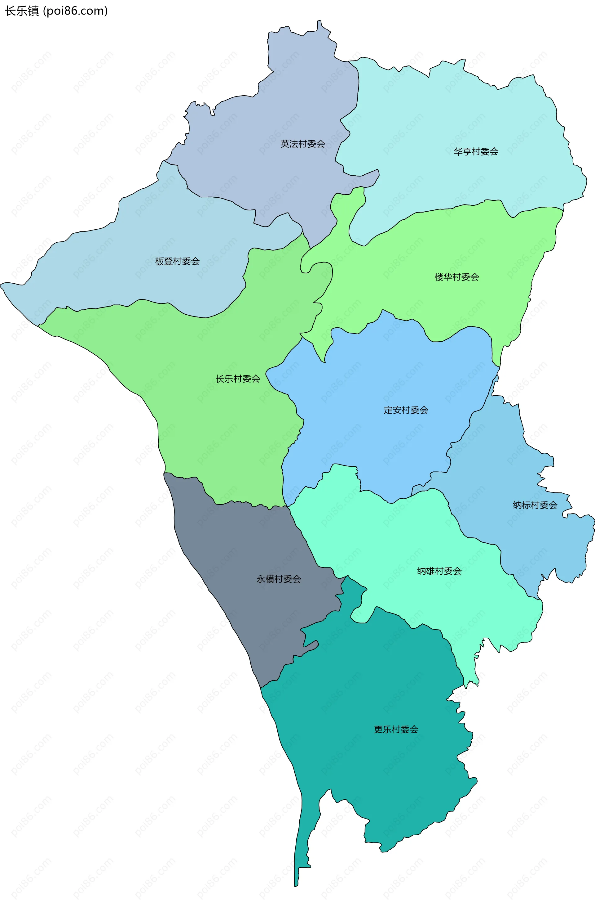 长乐镇边界地图(五级行政区划)