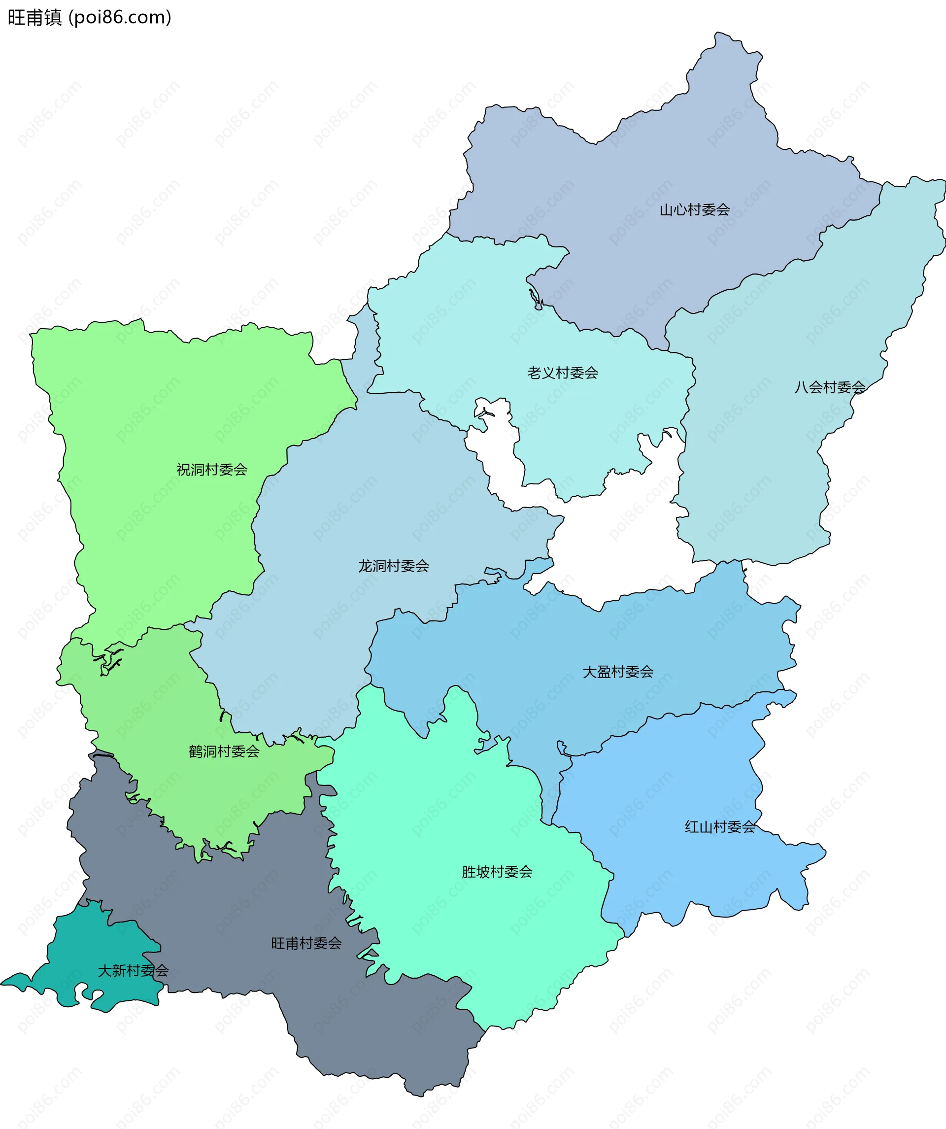 旺甫镇边界地图(五级行政区划)