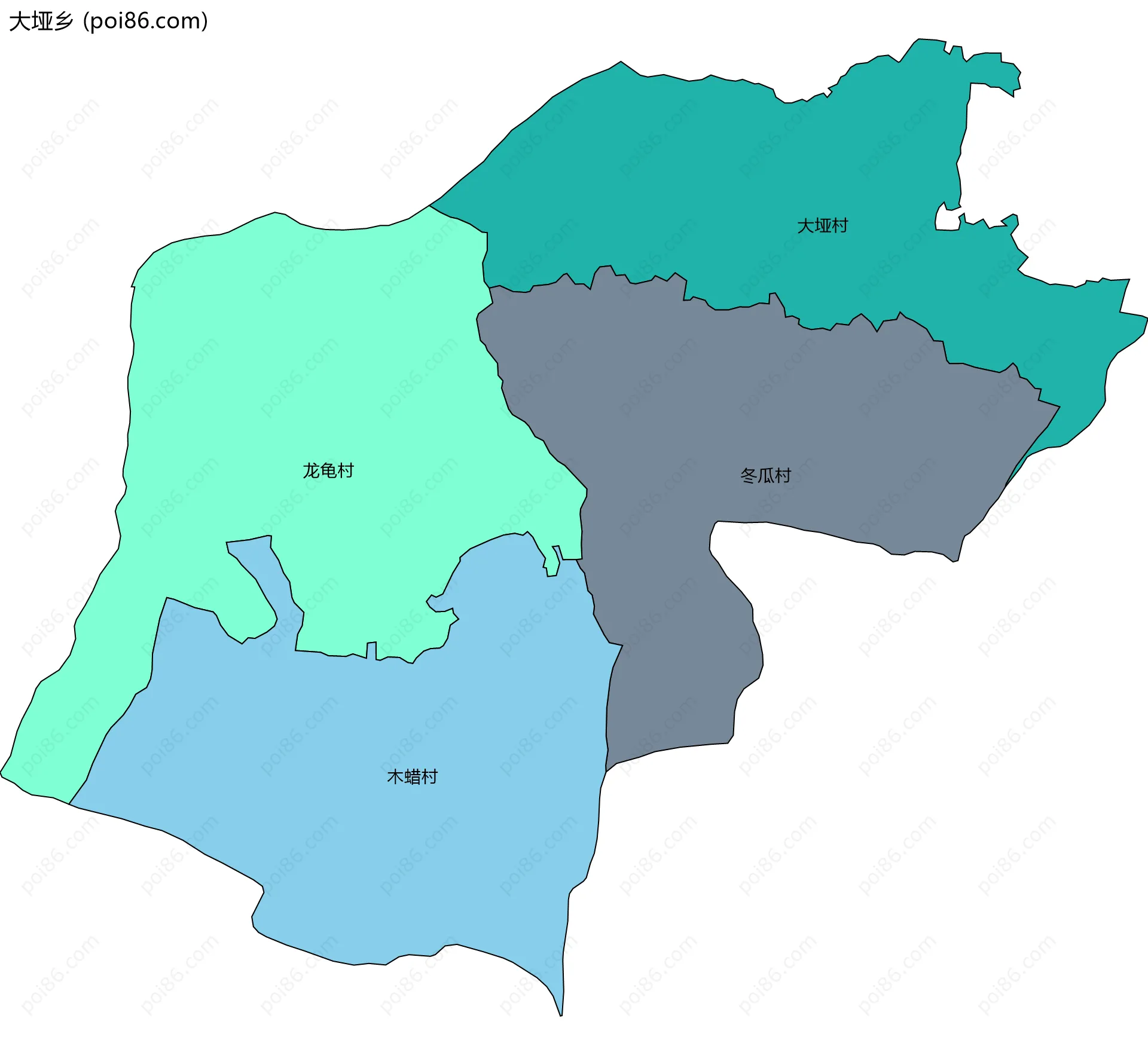 大垭乡边界地图(五级行政区划)