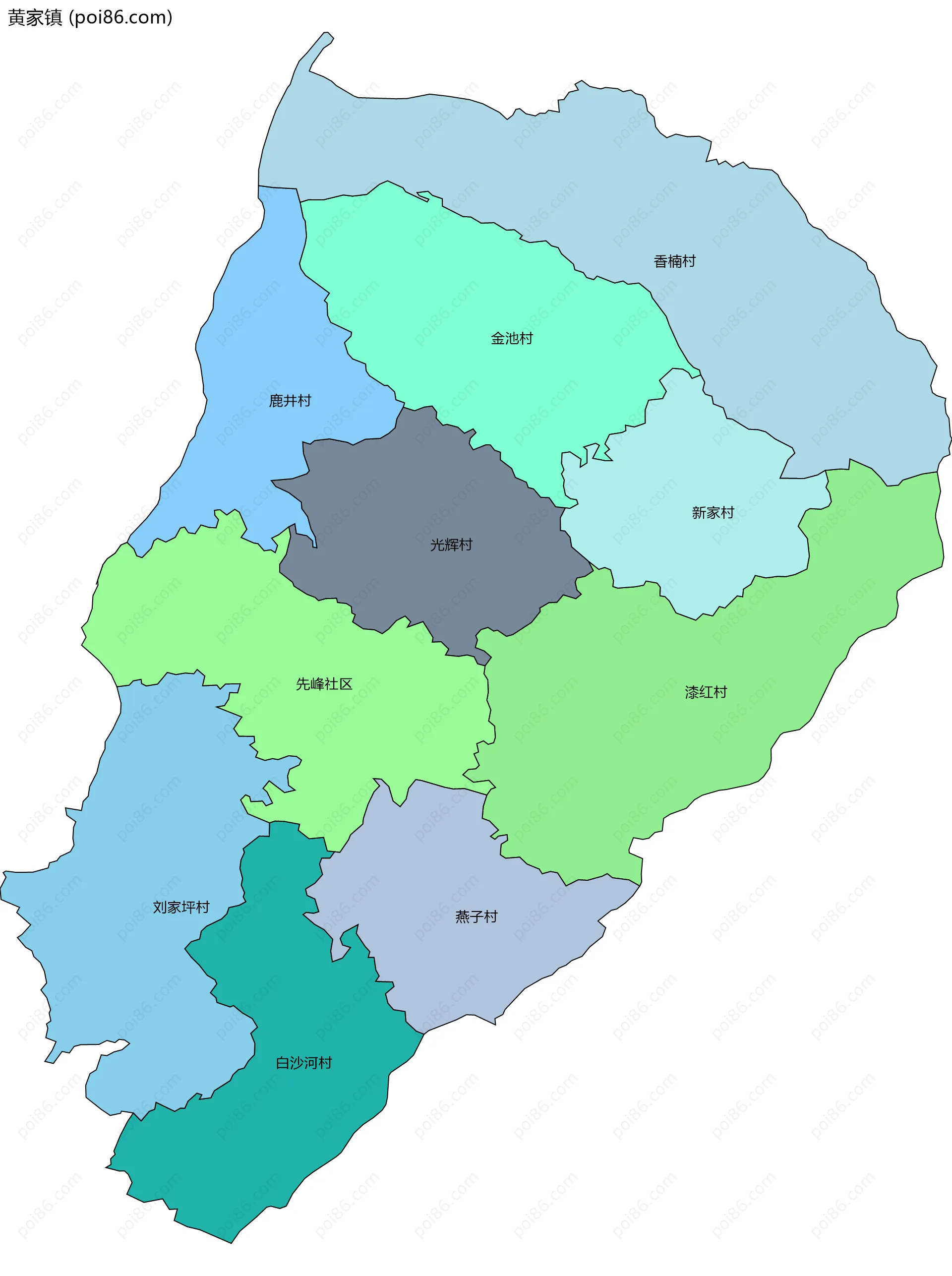 黄家镇边界地图(五级行政区划)