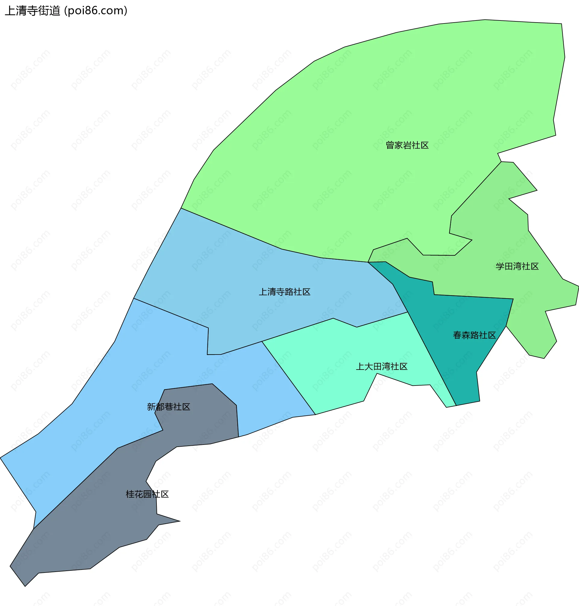 上清寺街道边界地图(五级行政区划)