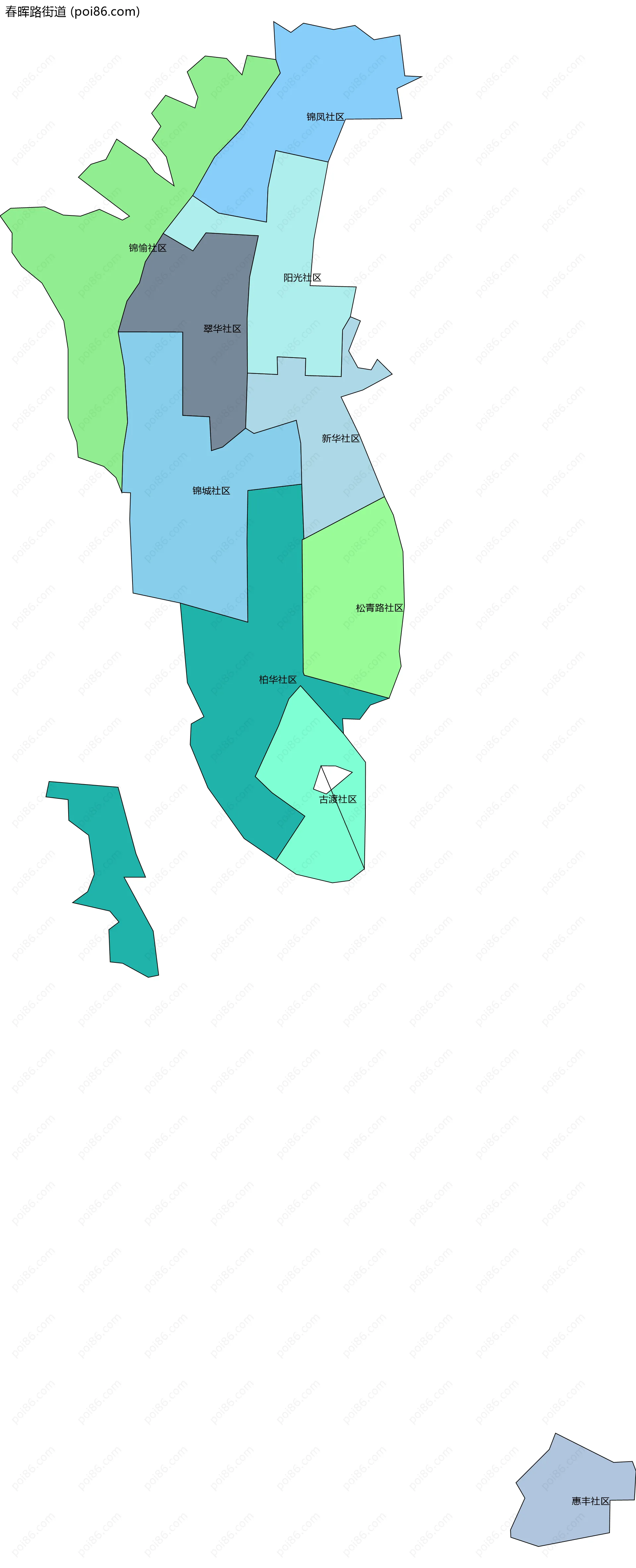 春晖路街道边界地图(五级行政区划)